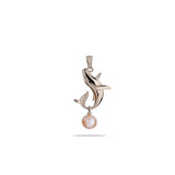 Pink/Peach Pearl Whale Pendant in Gold with Diamonds 