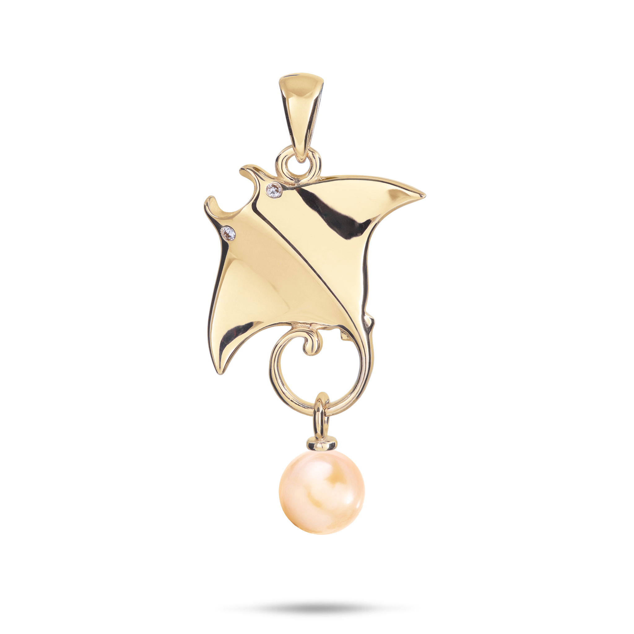 Pick A Pearl Manta Ray Pendant in Gold with Diamonds - 22mm