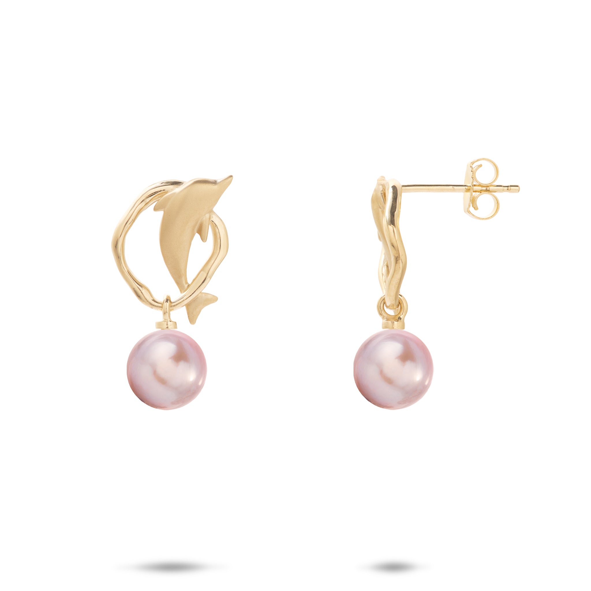 Pick A Pearl Bubble Dolphin Earrings in Gold - 13mm