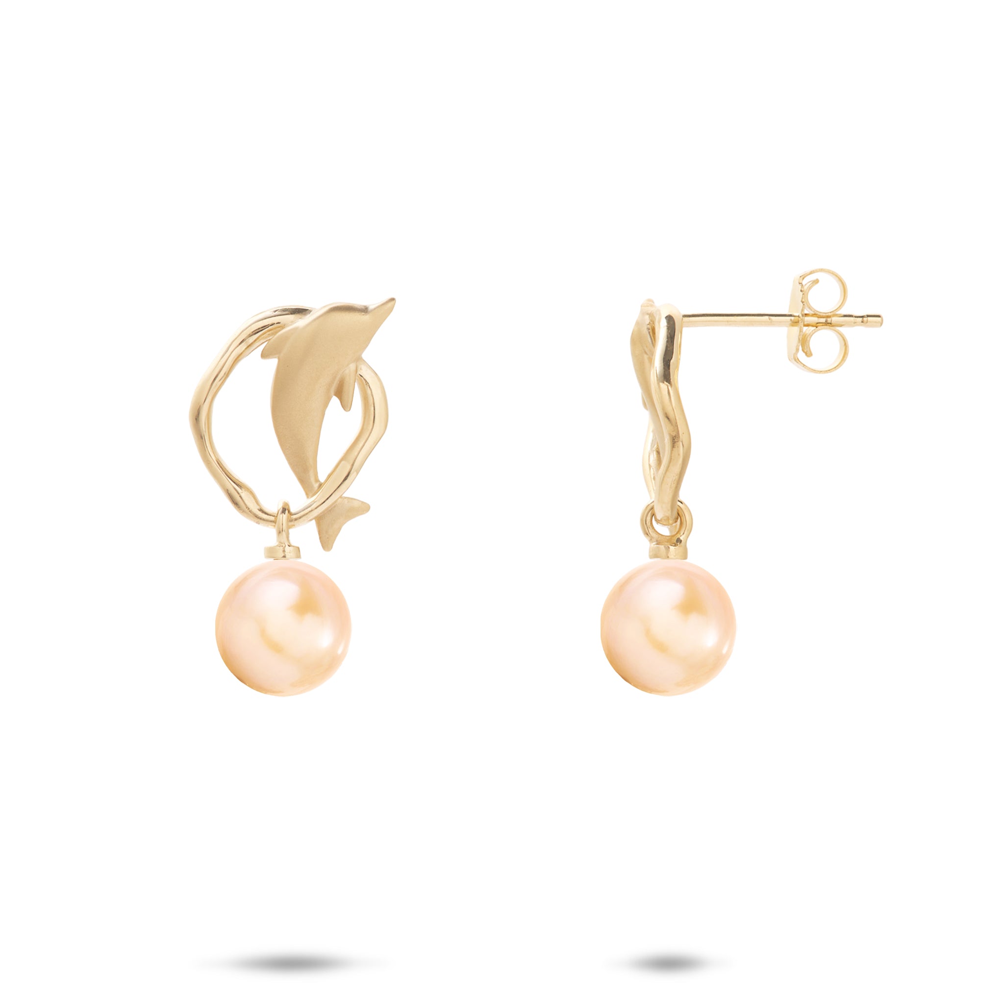 Maui Divers Jewelry 3色ゴールド ピアス Pick A Pearl Bubble Dolphin Earrings in Gold - 13mm