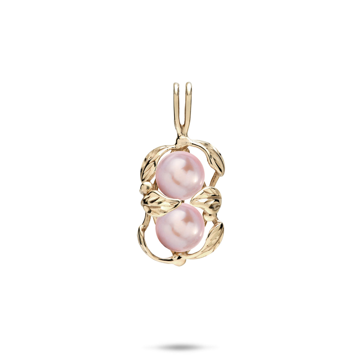 18mm Pick A Pearl Maile Pendant in Gold with Double Lavender Pearls on a white background