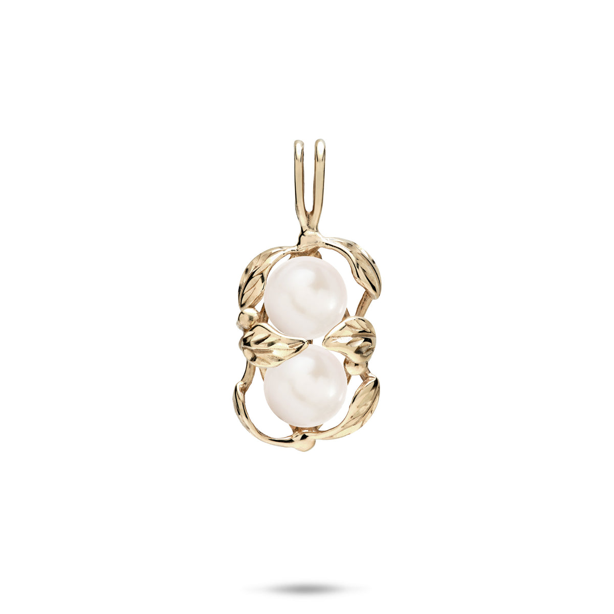 18mm Pick A Pearl Maile Pendant in Gold with Double White Pearls on a white background