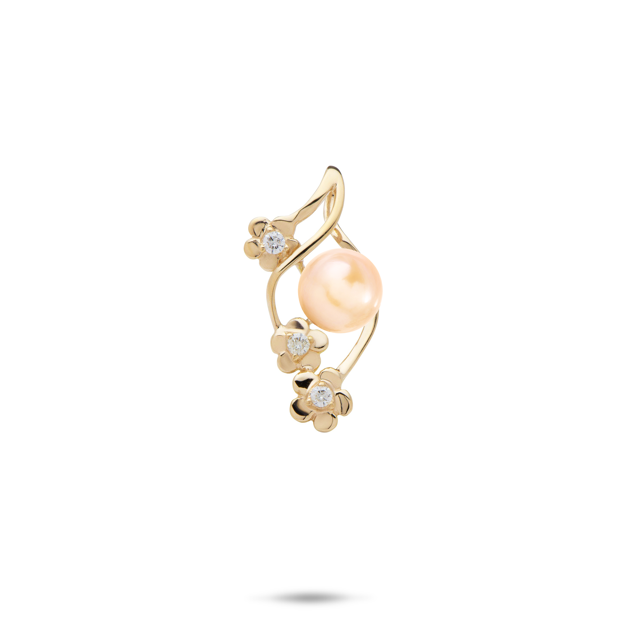 Pick A Pearl Plumeria Pendant in Gold with Diamonds - 22mm