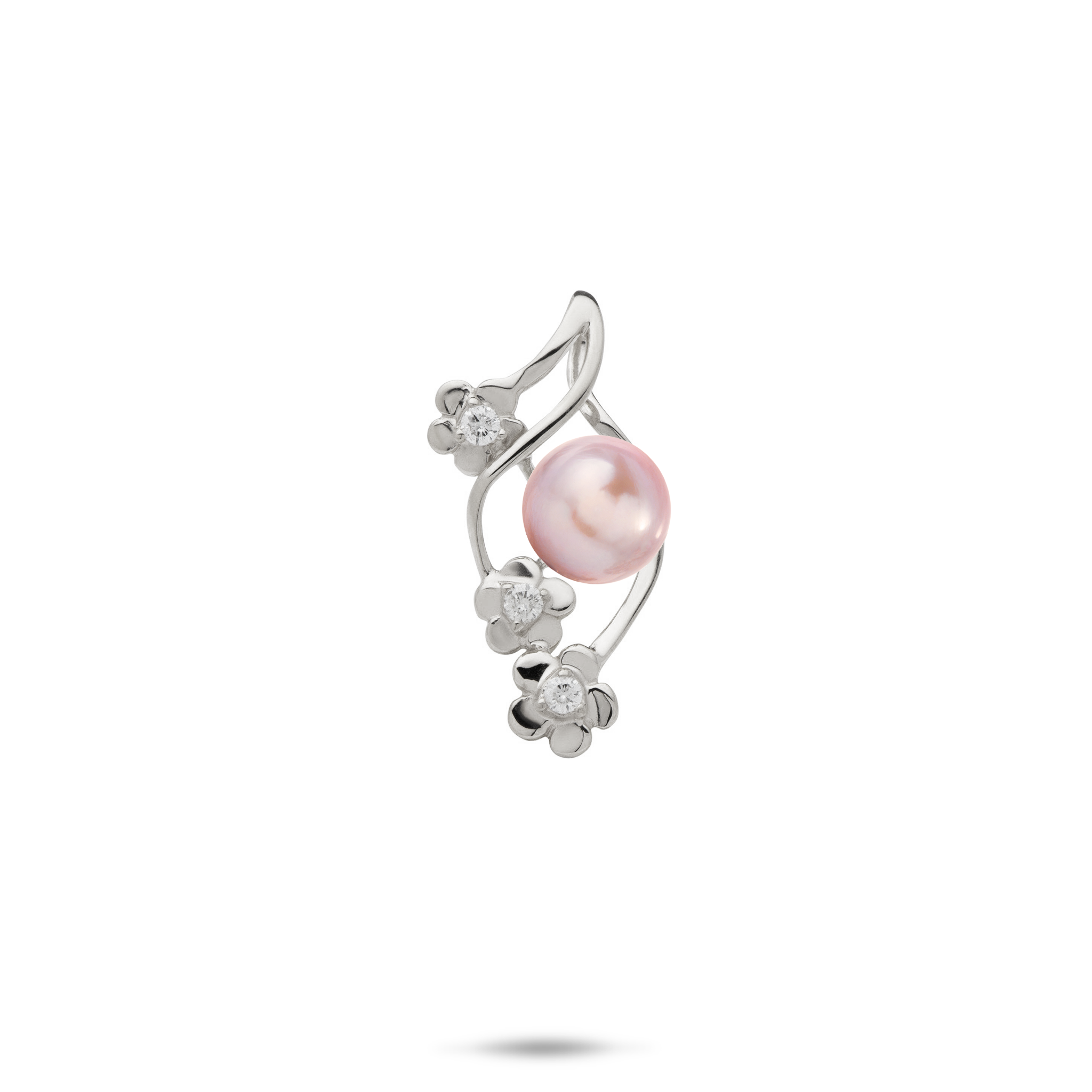 Pick A Pearl Plumeria Pendant in White Gold with Diamonds - 22mm