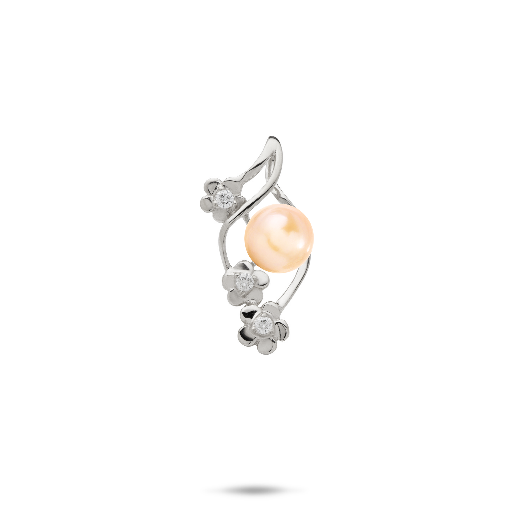 Pick A Pearl Plumeria Pendant in White Gold with Diamonds - 22mm