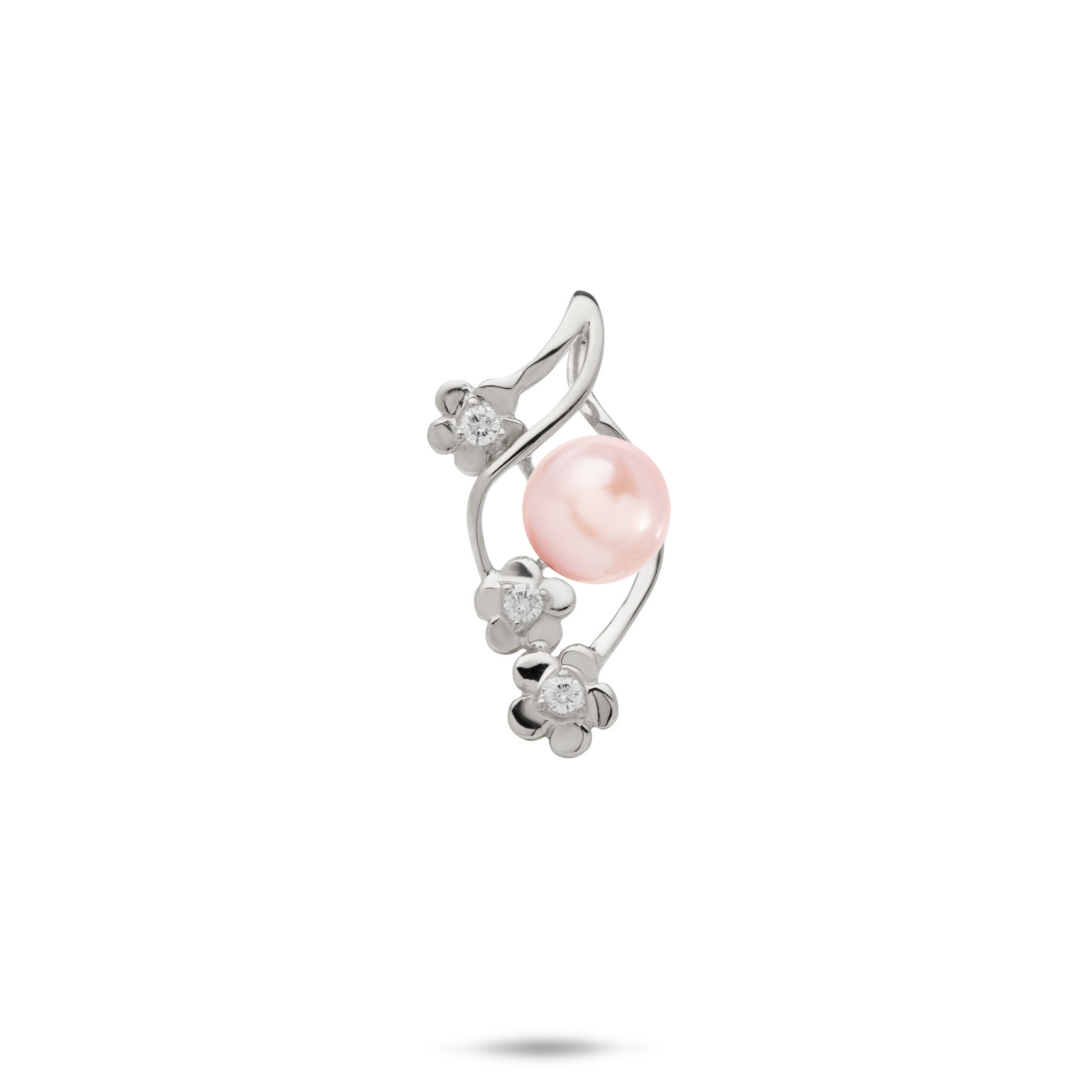 Pick A Pearl Plumeria Pendant in White Gold with Diamonds - 22mm