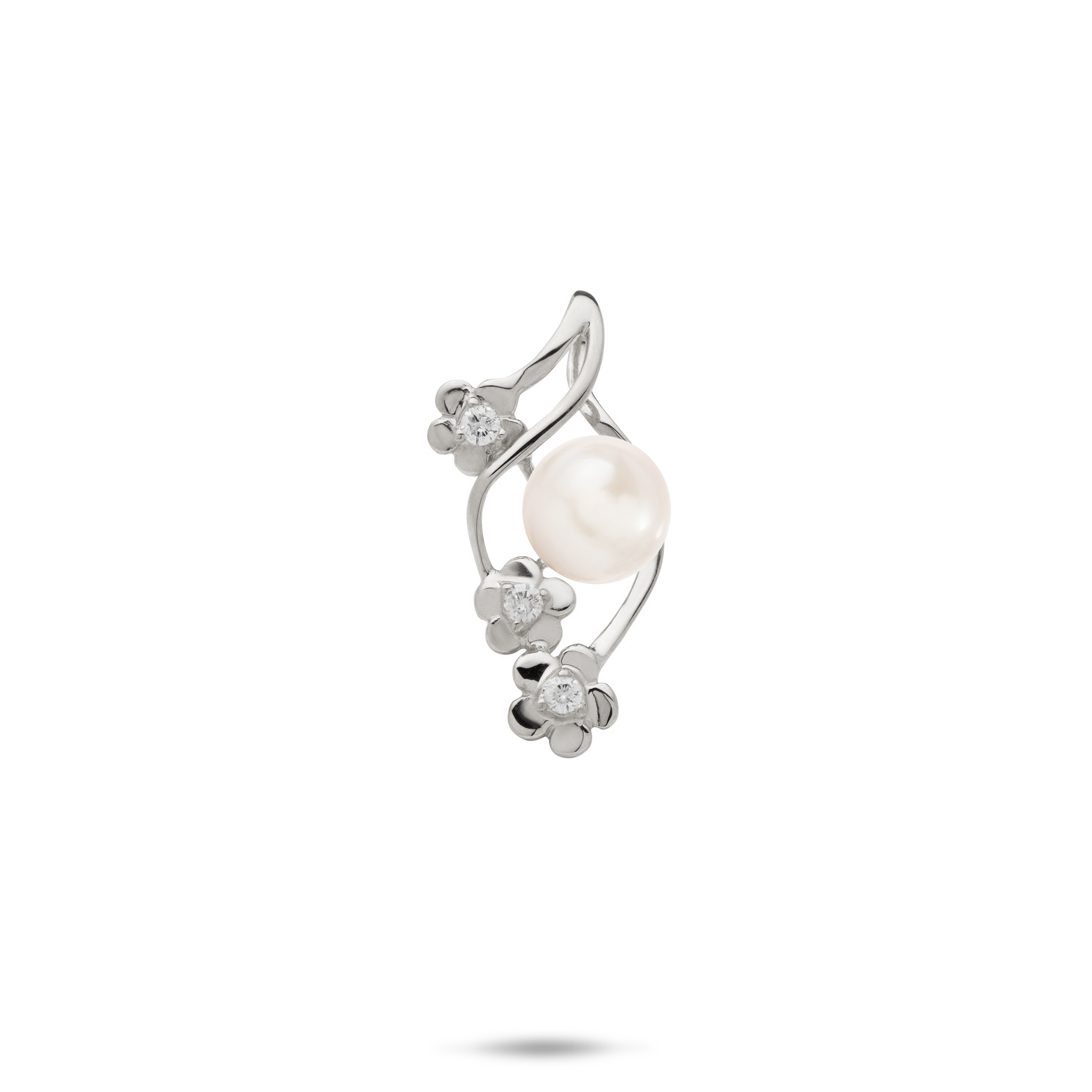 Pick A Pearl Plumeria Pendant in White Gold with Diamonds - 22mm