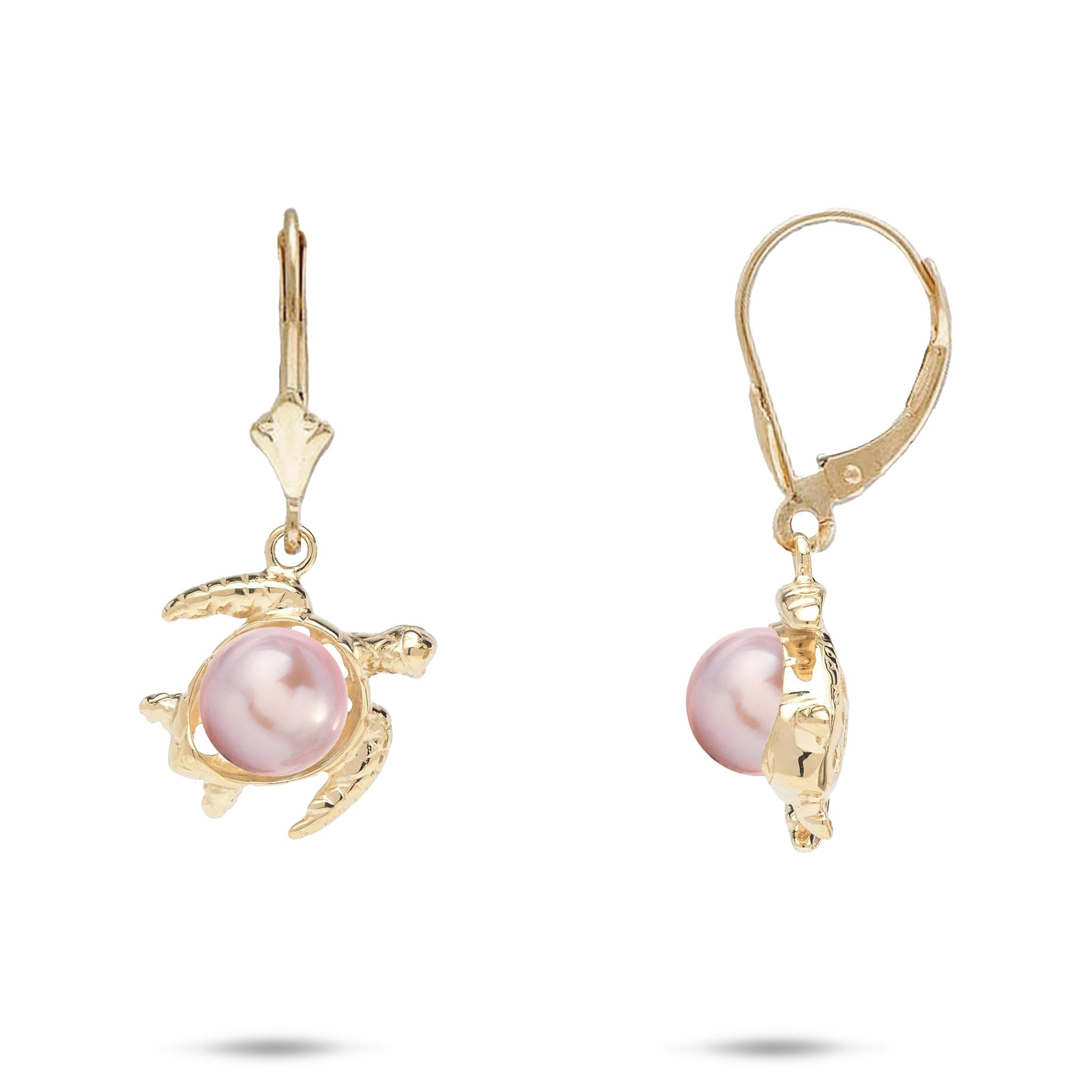 Pick A Pearl Honu (Sea Turtle) Leverback Earrings in Gold