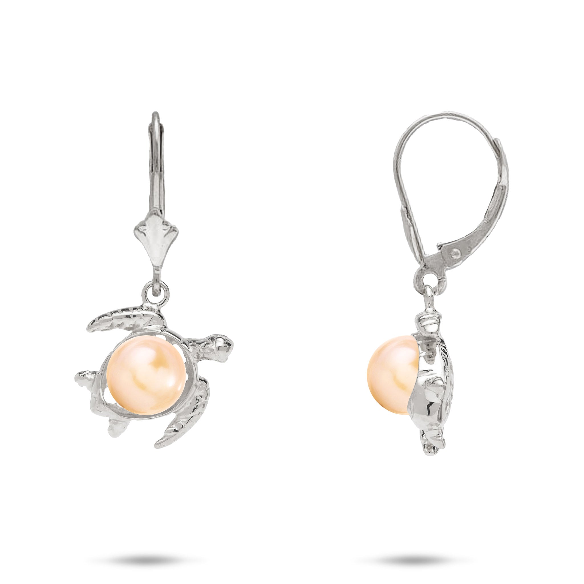 Pick A Pearl Honu Leverback Earrings in White Gold