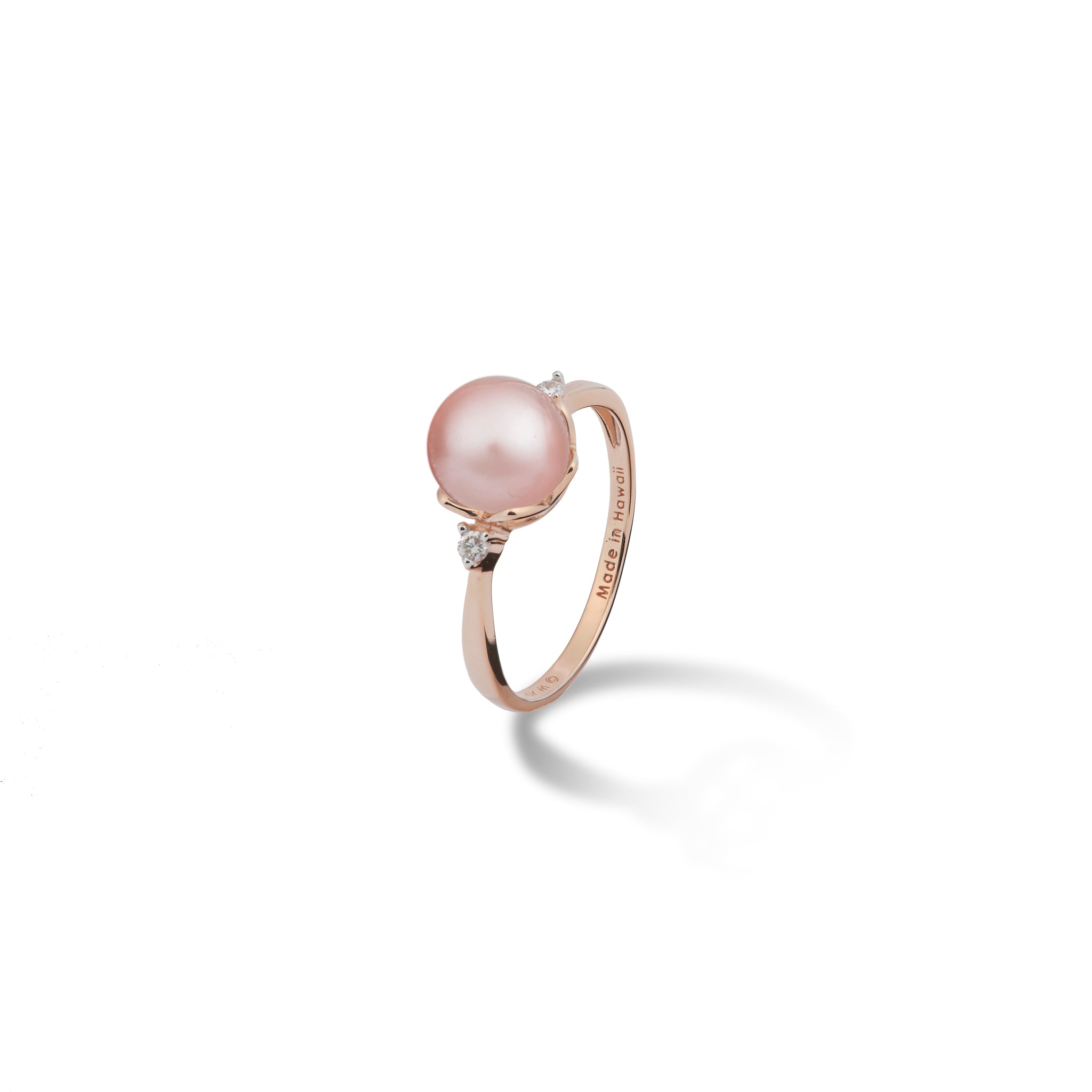 Choisissez un anneau de couronne perle en or rose avec des diamants