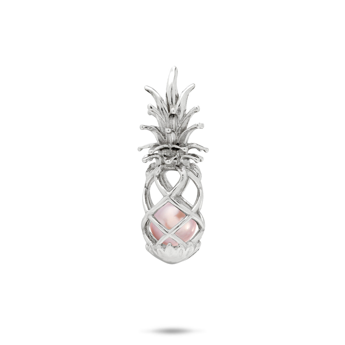 30mm Pick A Pearl Pineapple Cage Pendant in Sterling Silver with a Lavender Pearl on a white background