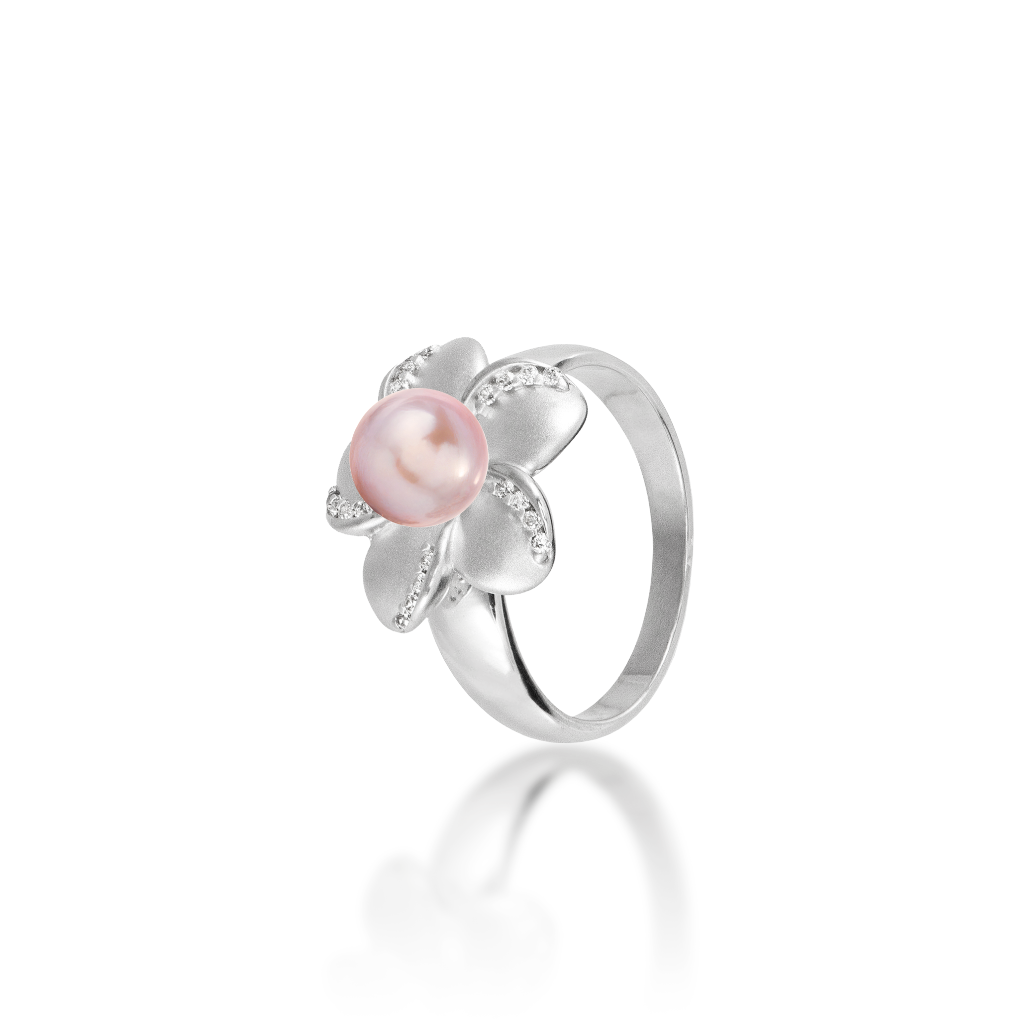 Pick A Pearl Plumeria Ring in Sterling Silver with Cubic Zirconia