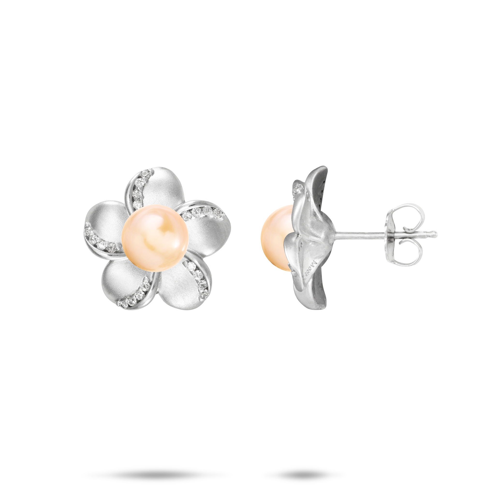 Pick A Pearl Plumeria Earrings in Sterling Silver with Cubic Zirconia - 15mm
