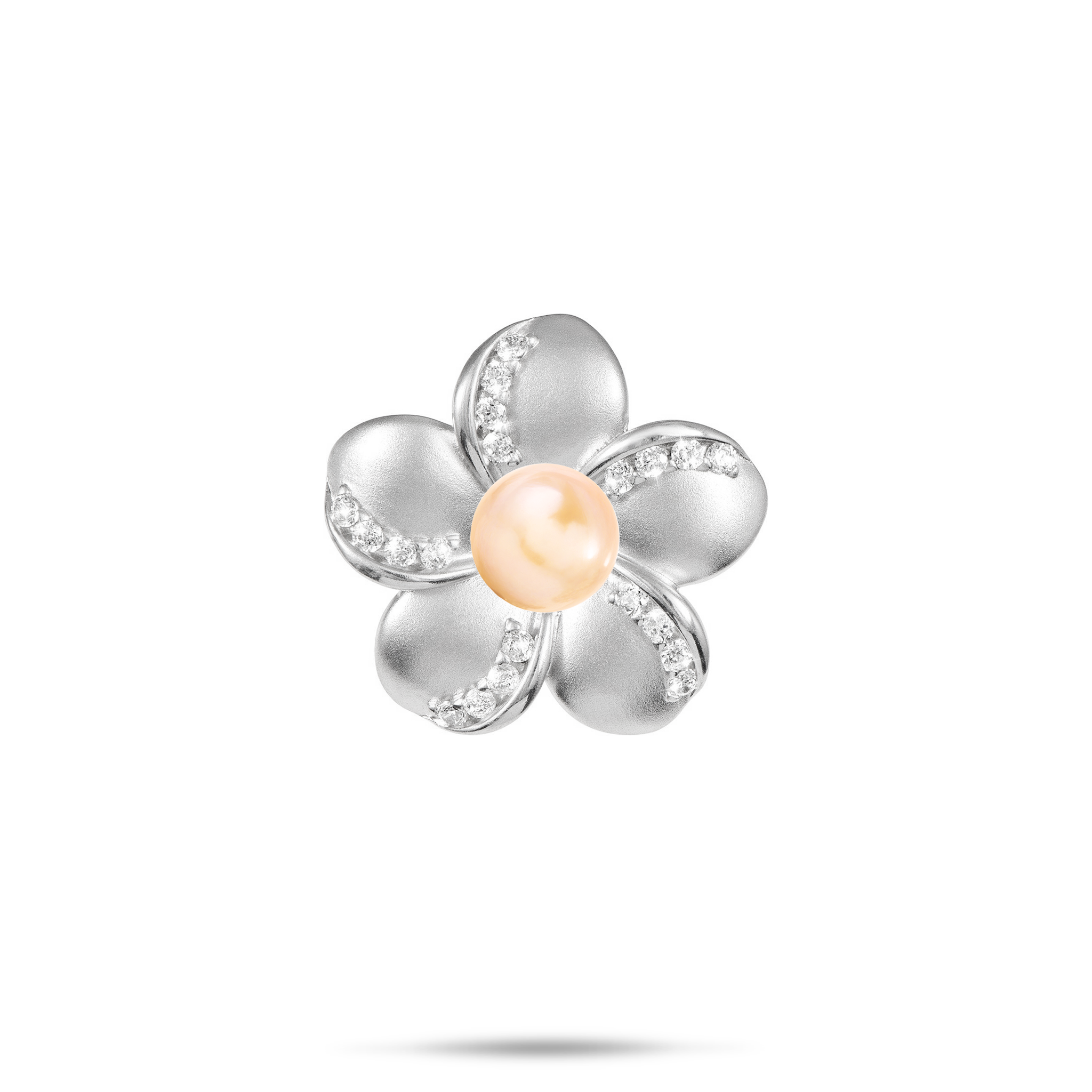 Pick A Pearl Plumeria Pendant in Sterling Silver with Cubic Zirconia - 20mm