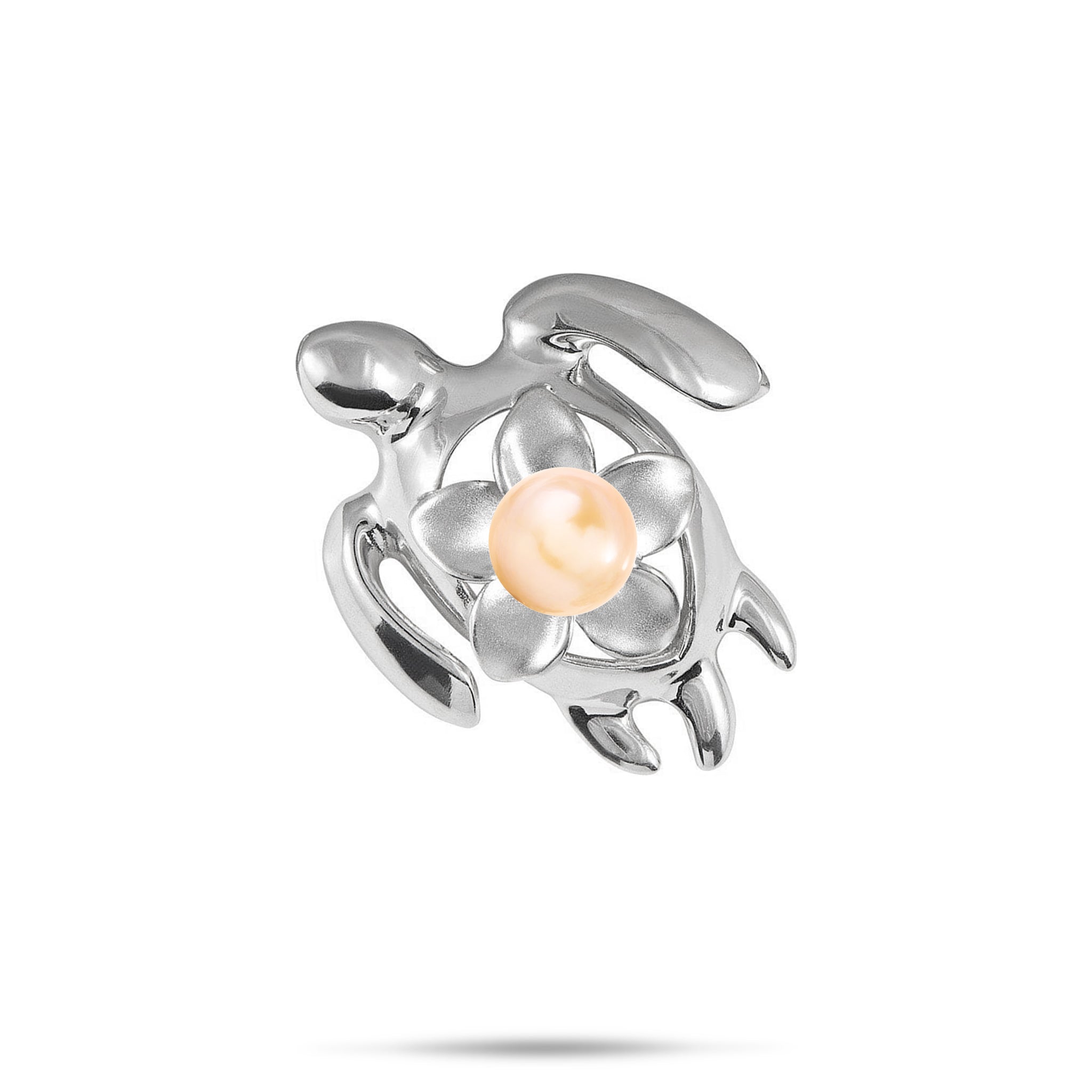 Pick A Pearl Plumeria Honu Pendant in Sterling Silver - 23mm