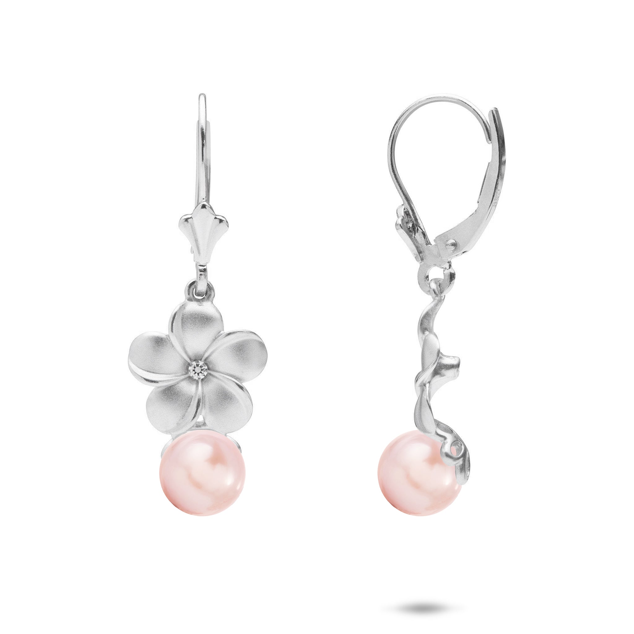 Pick A Pearl Plumeria Earrings in Sterling Silver with Cubic Zirconia