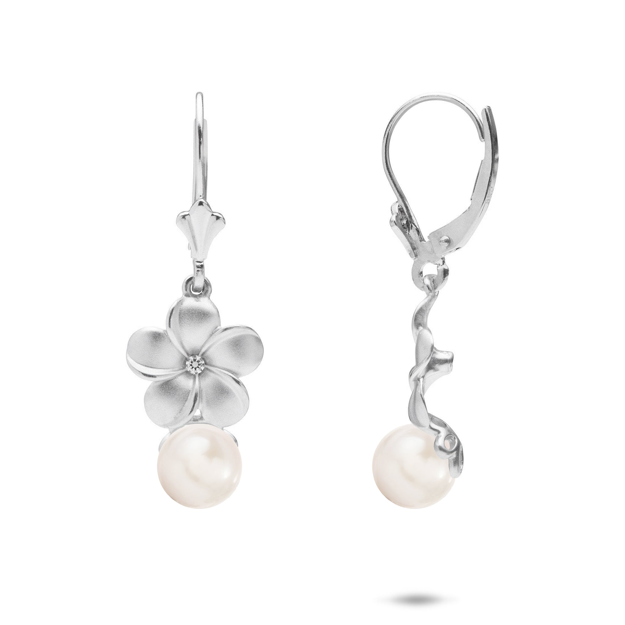 Pick A Pearl Plumeria Earrings in Sterling Silver with Cubic Zirconia