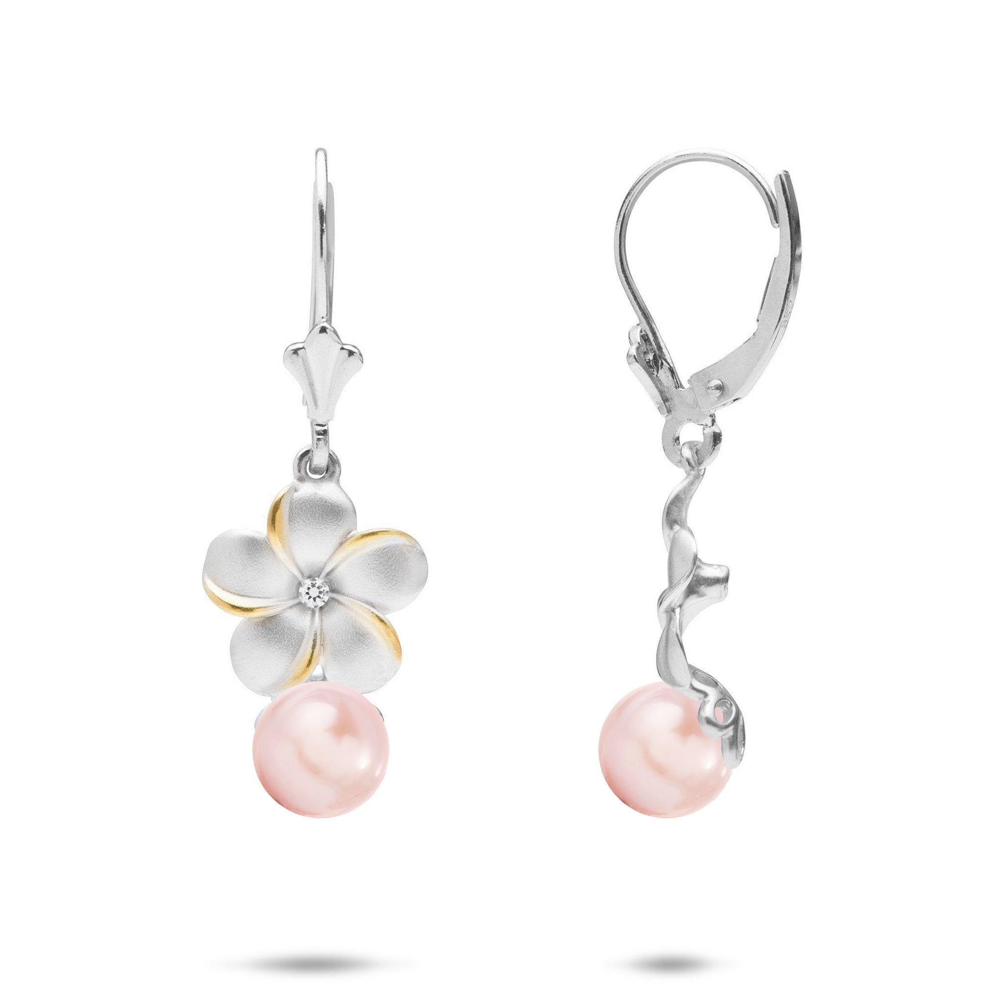 Pick A Pearl Plumeria Leverback Earrings in Sterling Silver
