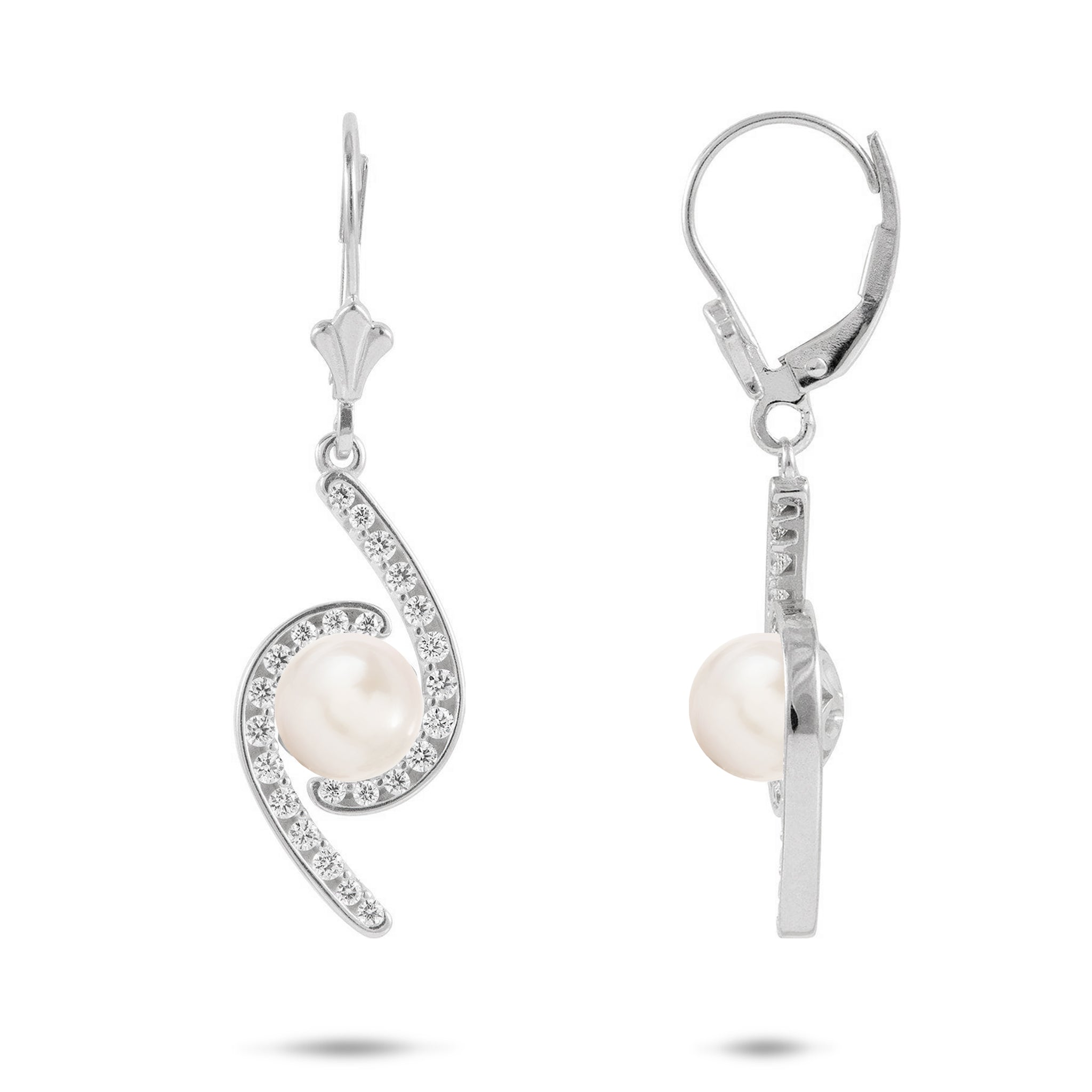 Pick A Pearl Bypass Earrings in Sterling Silver with Cubic Zirconia - 22mm