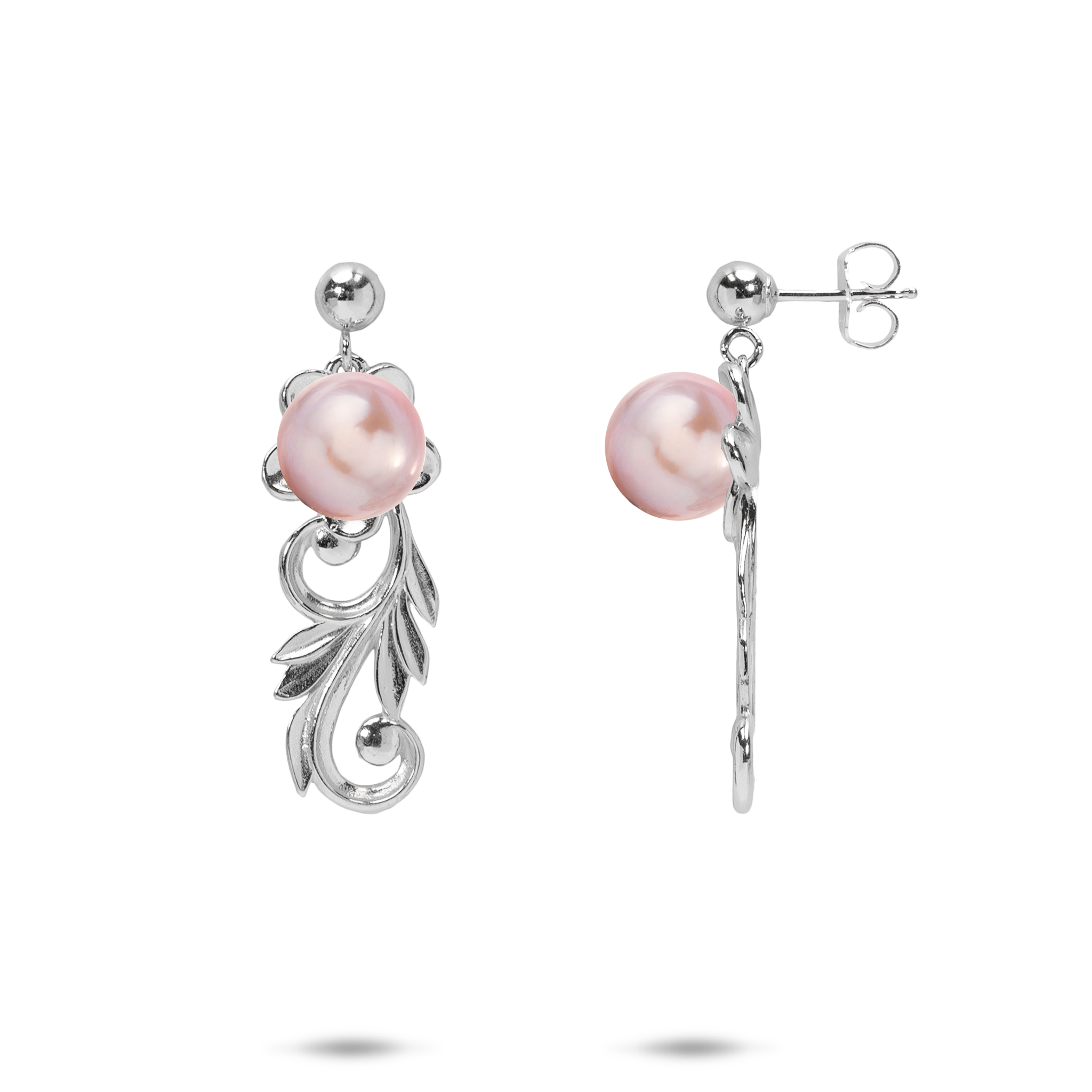 Pick A Pearl Hawaiian Heirloom Plumeria Scroll Earrings in Sterling Silver - 26mm