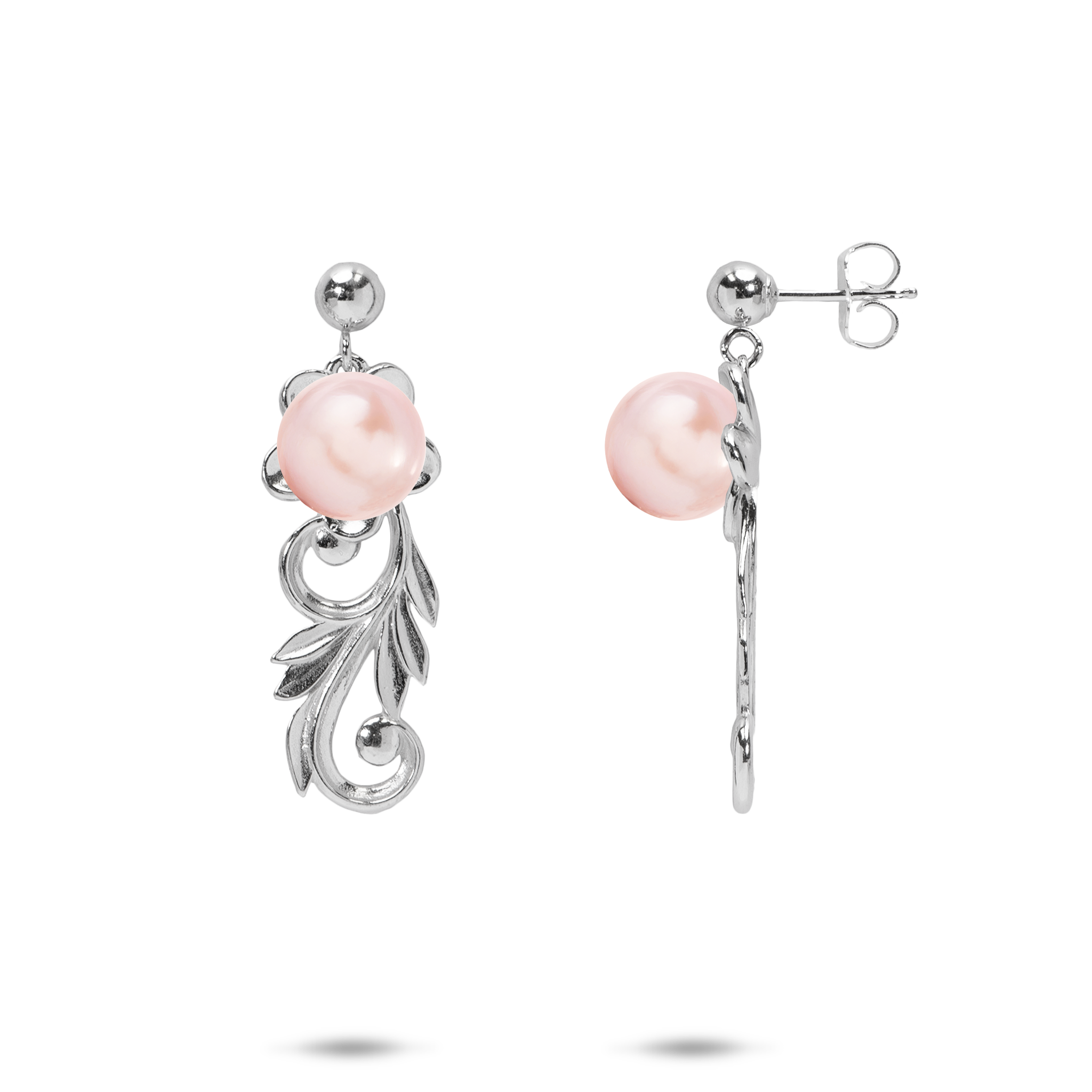 Pick A Pearl Hawaiian Heirloom Plumeria Scroll Earrings in Sterling Silver - 26mm