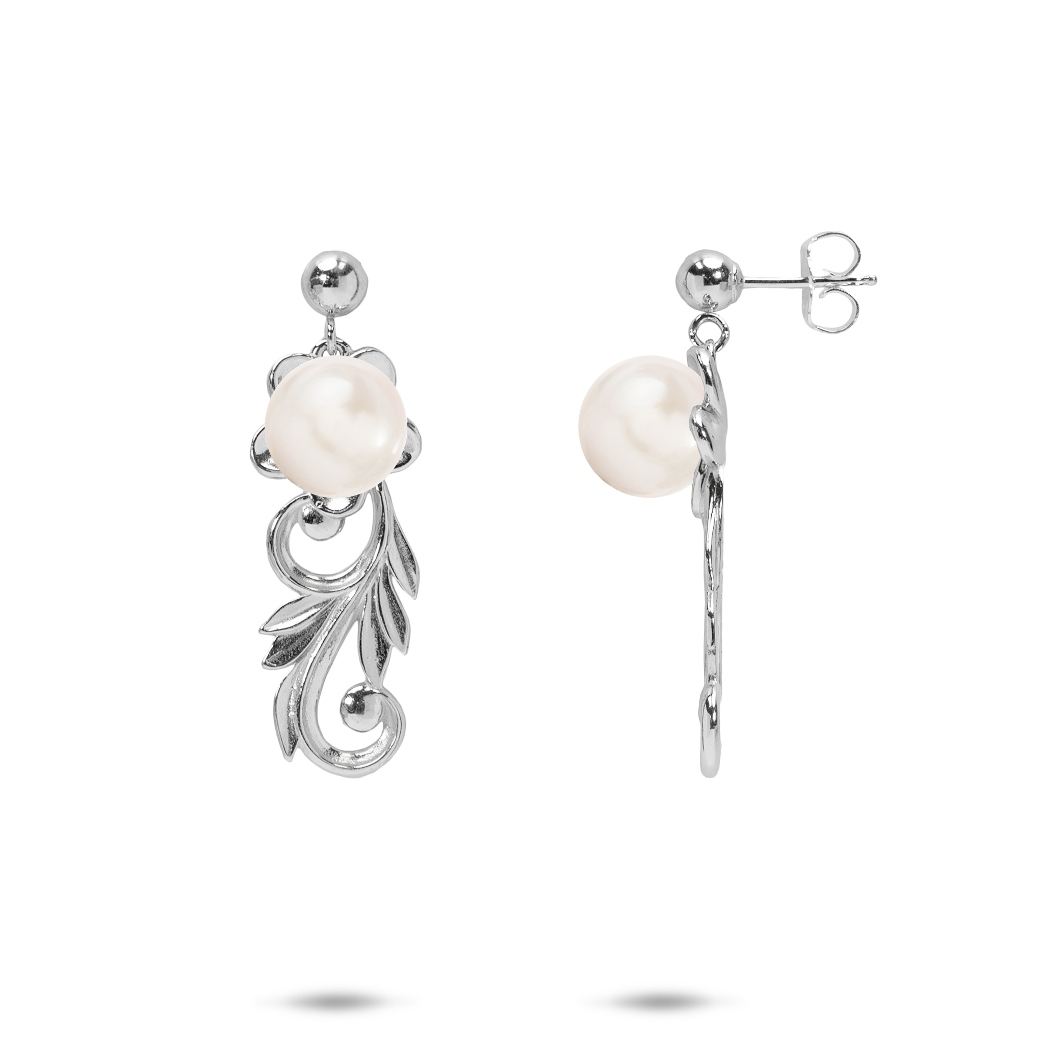 Pick A Pearl Hawaiian Heirloom Plumeria Scroll Earrings in Sterling Silver - 26mm