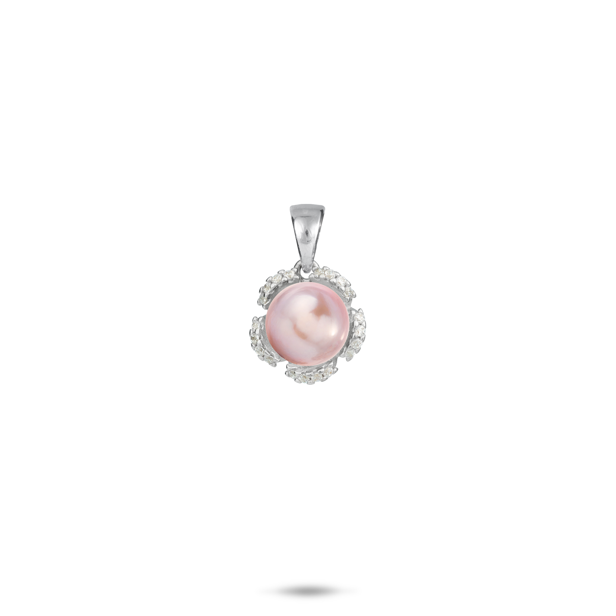 Pick A Pearl Plumeria Pendant in Sterling Silver with Cubic Zirconia - 10mm