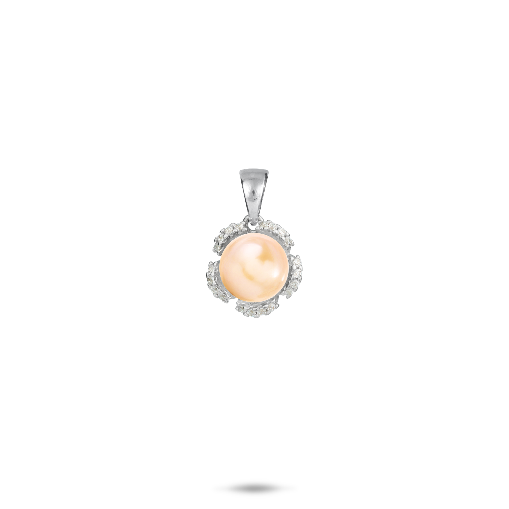 Pick A Pearl Plumeria Pendant in Sterling Silver with Cubic Zirconia - 10mm