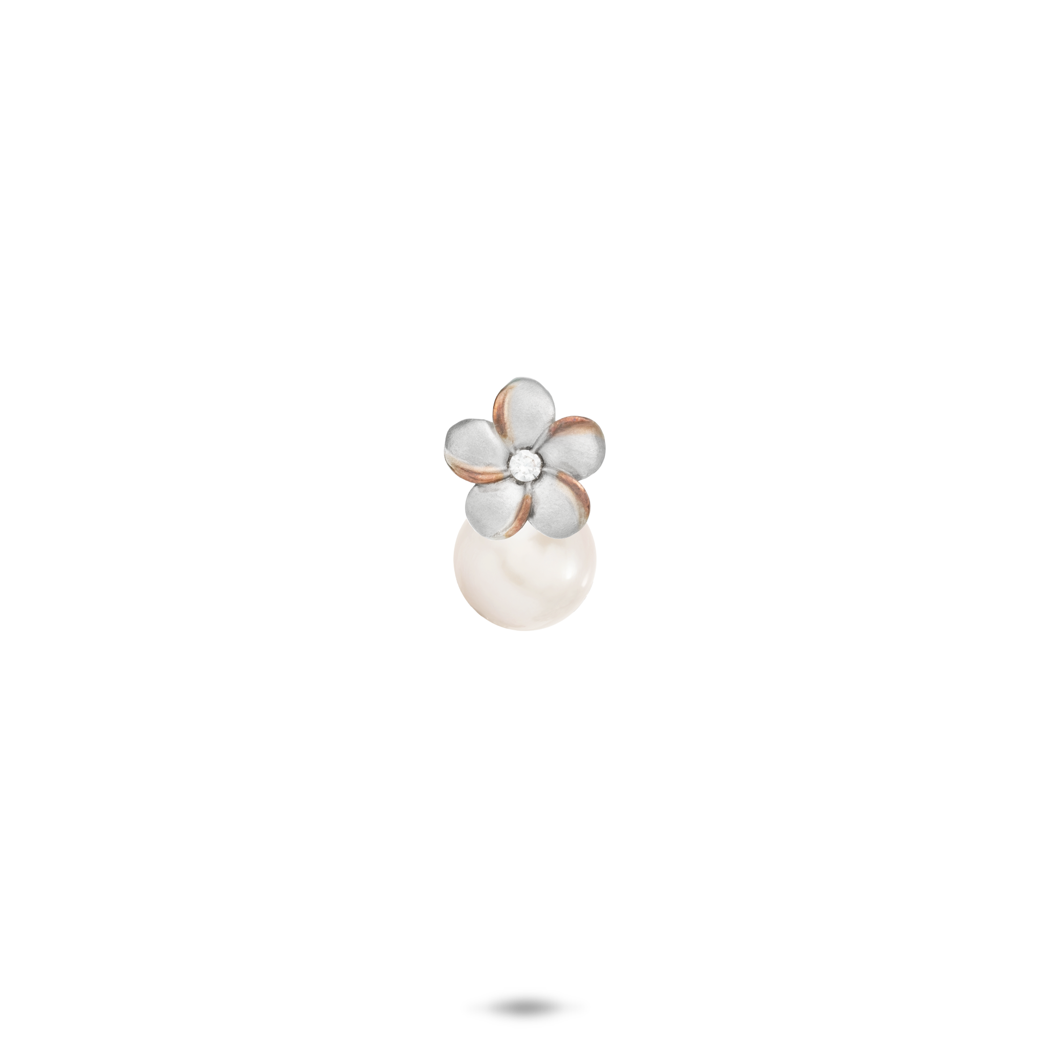 Pick A Pearl Plumeria Pendant in Sterling Silver with Cubic Zirconia - 8mm