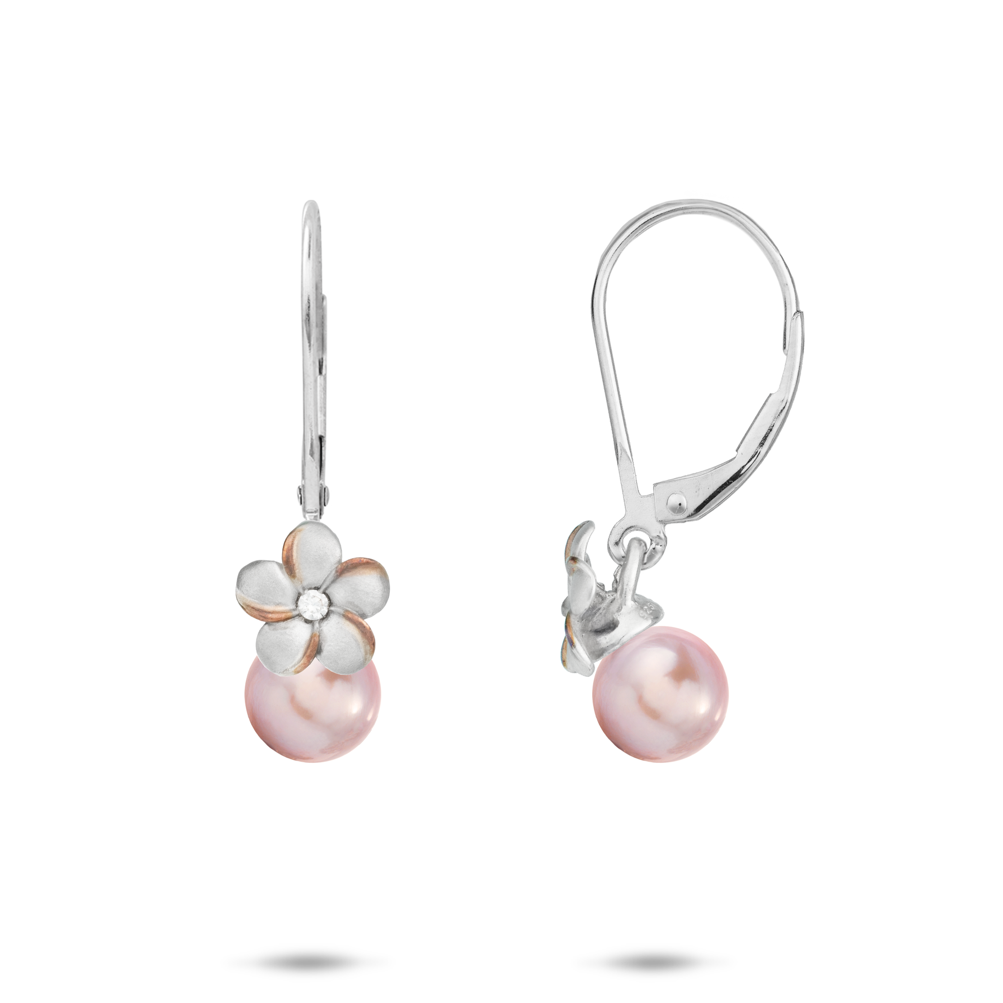 Pick A Pearl Plumeria Earrings in Sterling Silver with Cubic Zirconia - 8mm