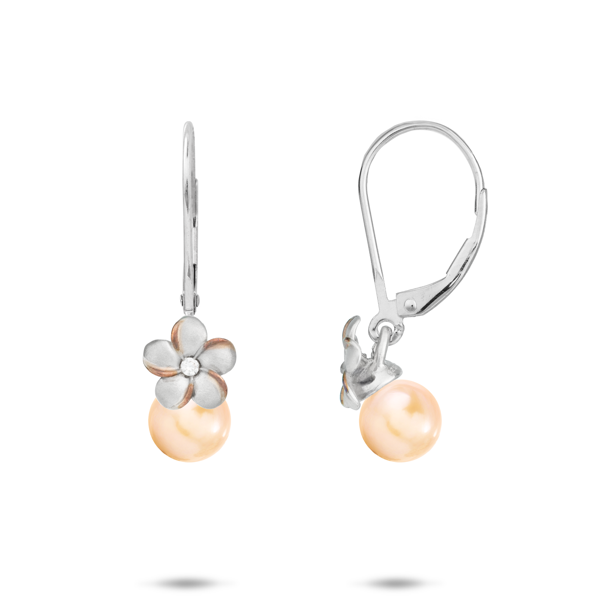 Pick A Pearl Plumeria Earrings in Sterling Silver with Cubic Zirconia - 8mm