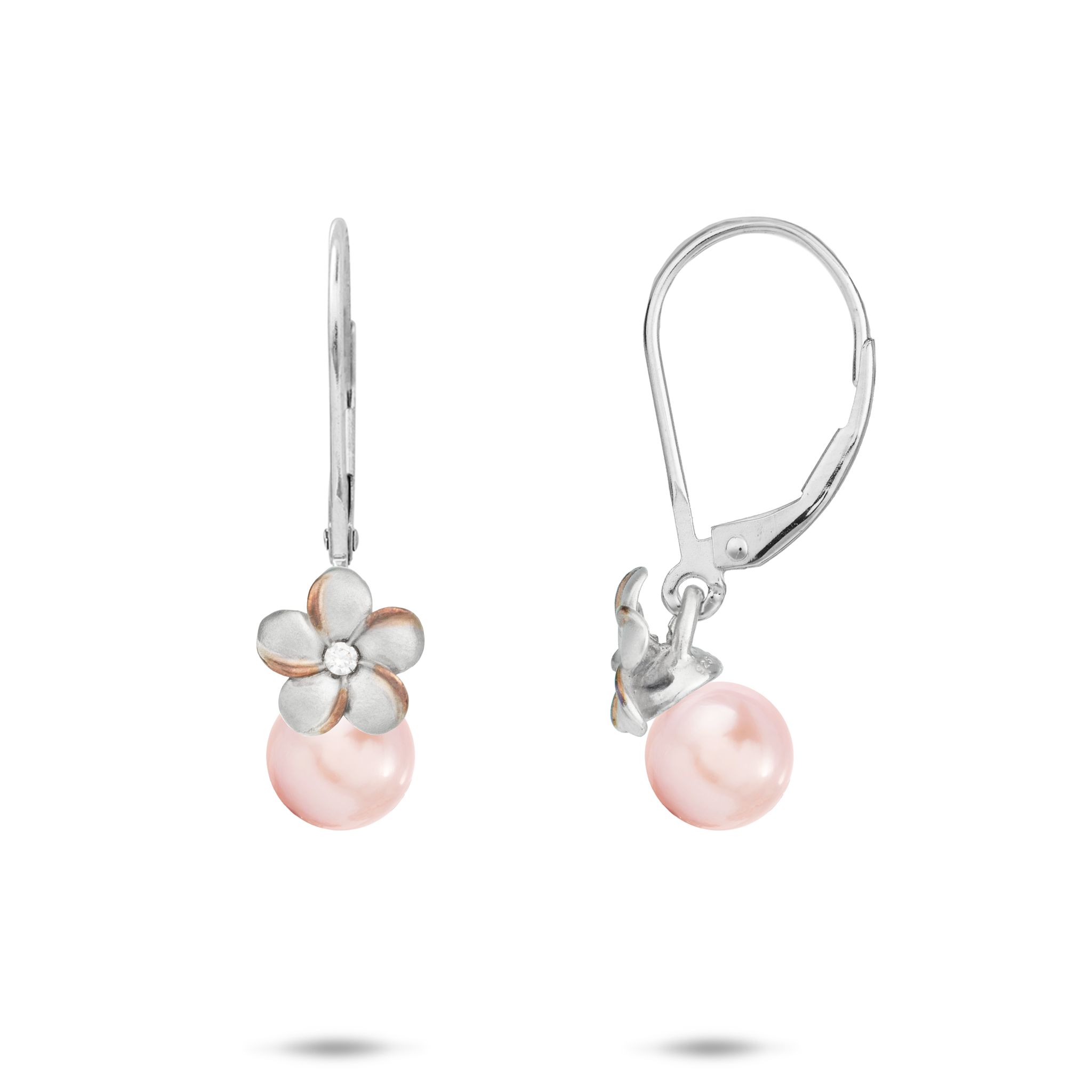 Pick A Pearl Plumeria Earrings in Sterling Silver with Cubic Zirconia - 8mm