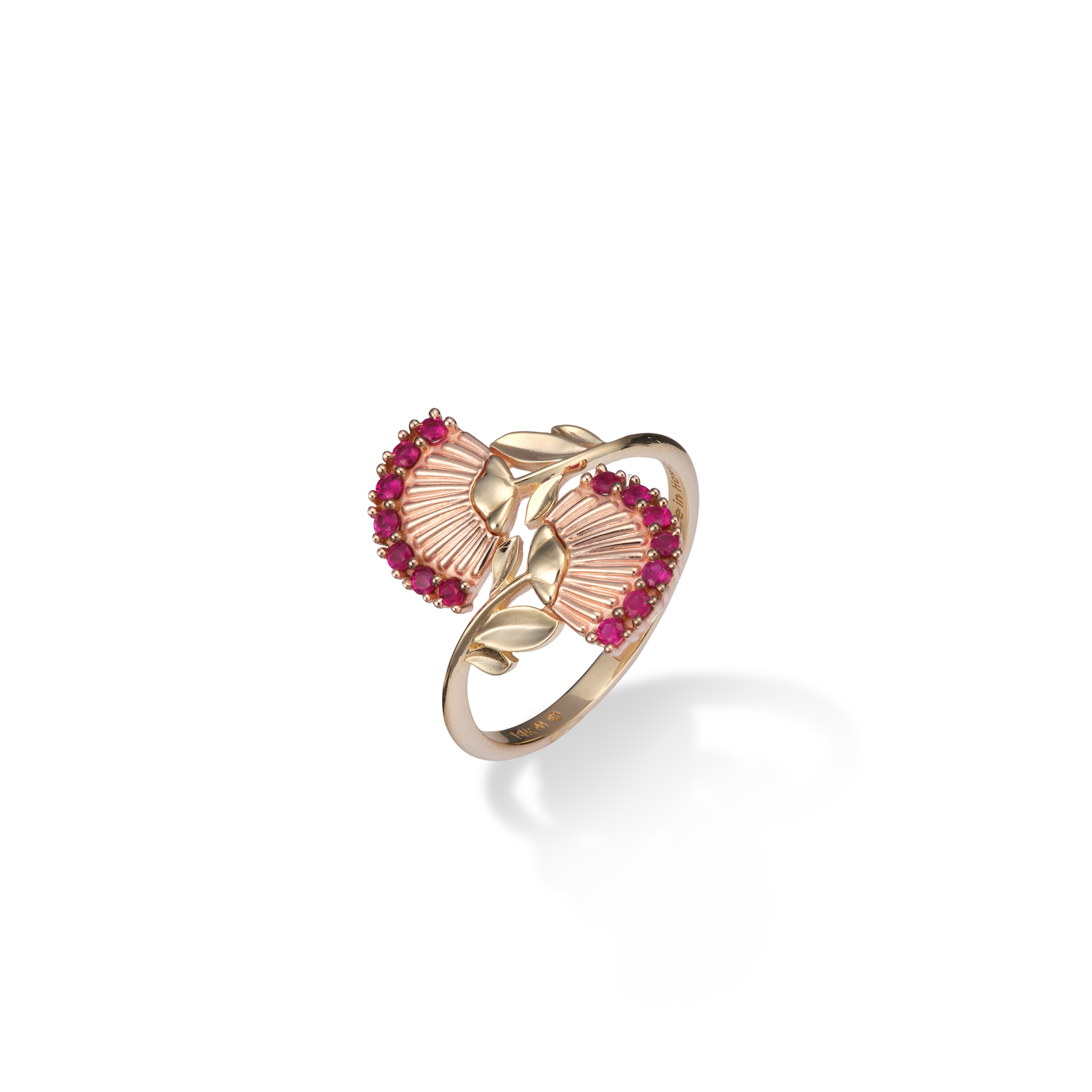 ʻŌhiʻa Lehua Ruby Ring in Two Tone Gold - 18mm