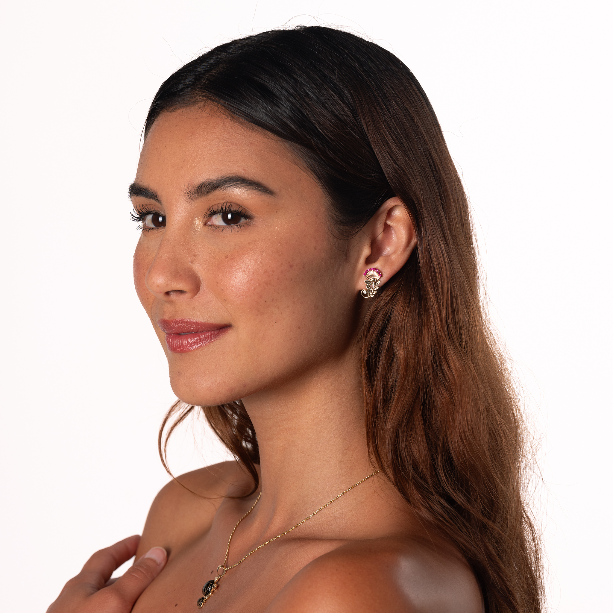 ʻŌhiʻa Lehua Ruby Earrings in Two Tone Gold with Diamonds - 19mm