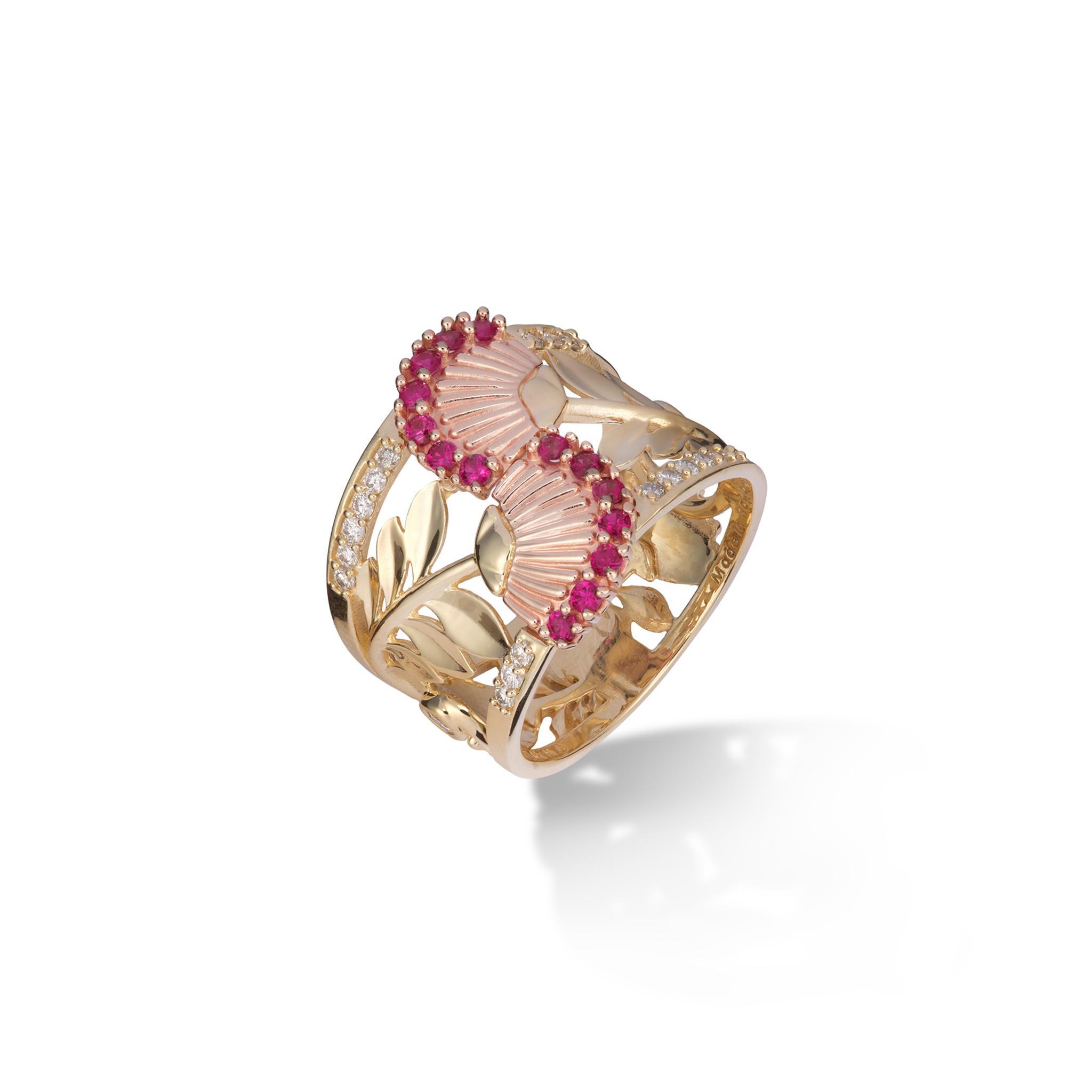 Ohia Lehua Rubinring in zweifarbigem Gold mit Diamanten