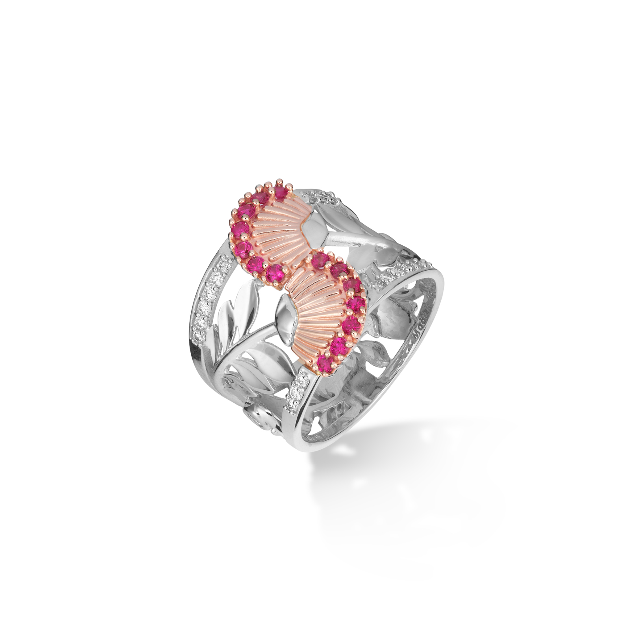 ʻŌhiʻa Lehua Ruby Ring in Two Tone Gold with Diamonds