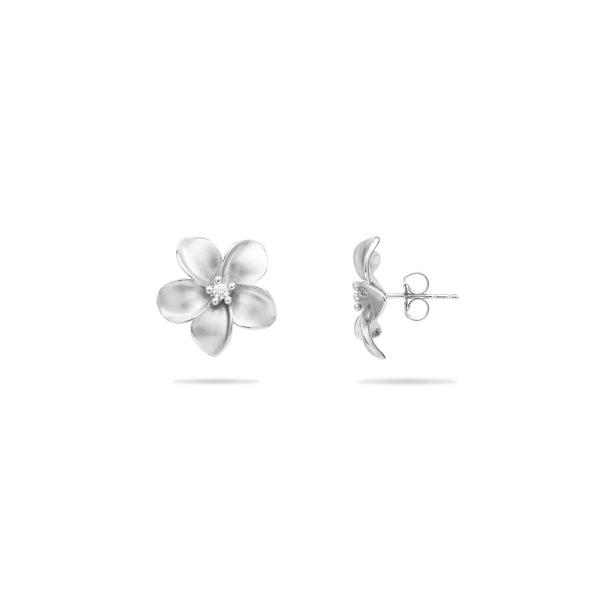Plumeria Earrings in White Gold with Diamonds - 18mm