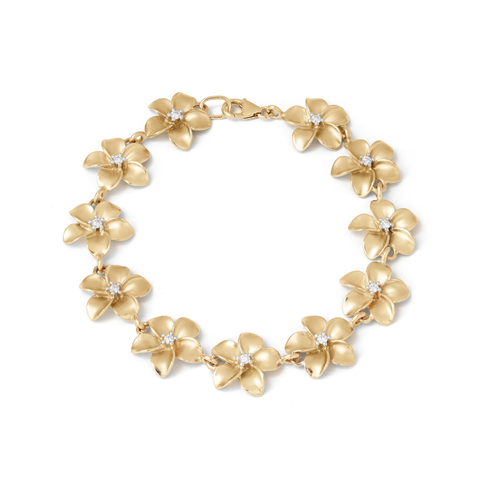 Plumeria Bracelet in Gold with Diamonds - 13mm