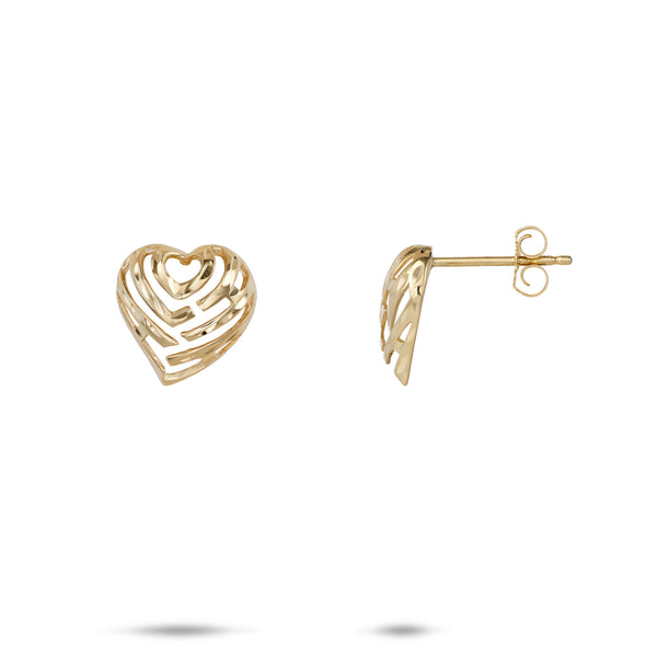 Aloha Heart Stud Earrings in Gold - 11mm