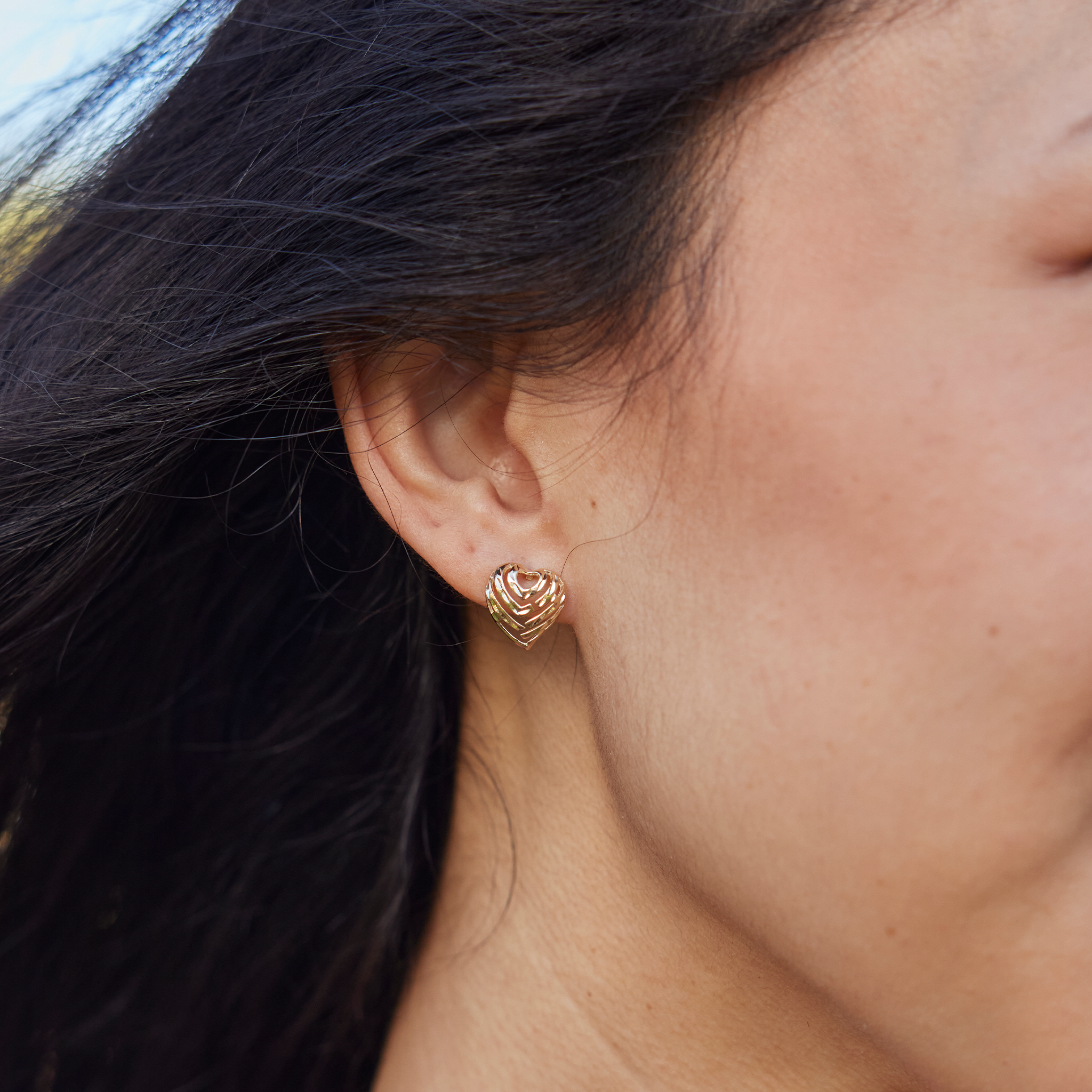 Boucles d'oreilles à coeur aloha en or - 11 mm