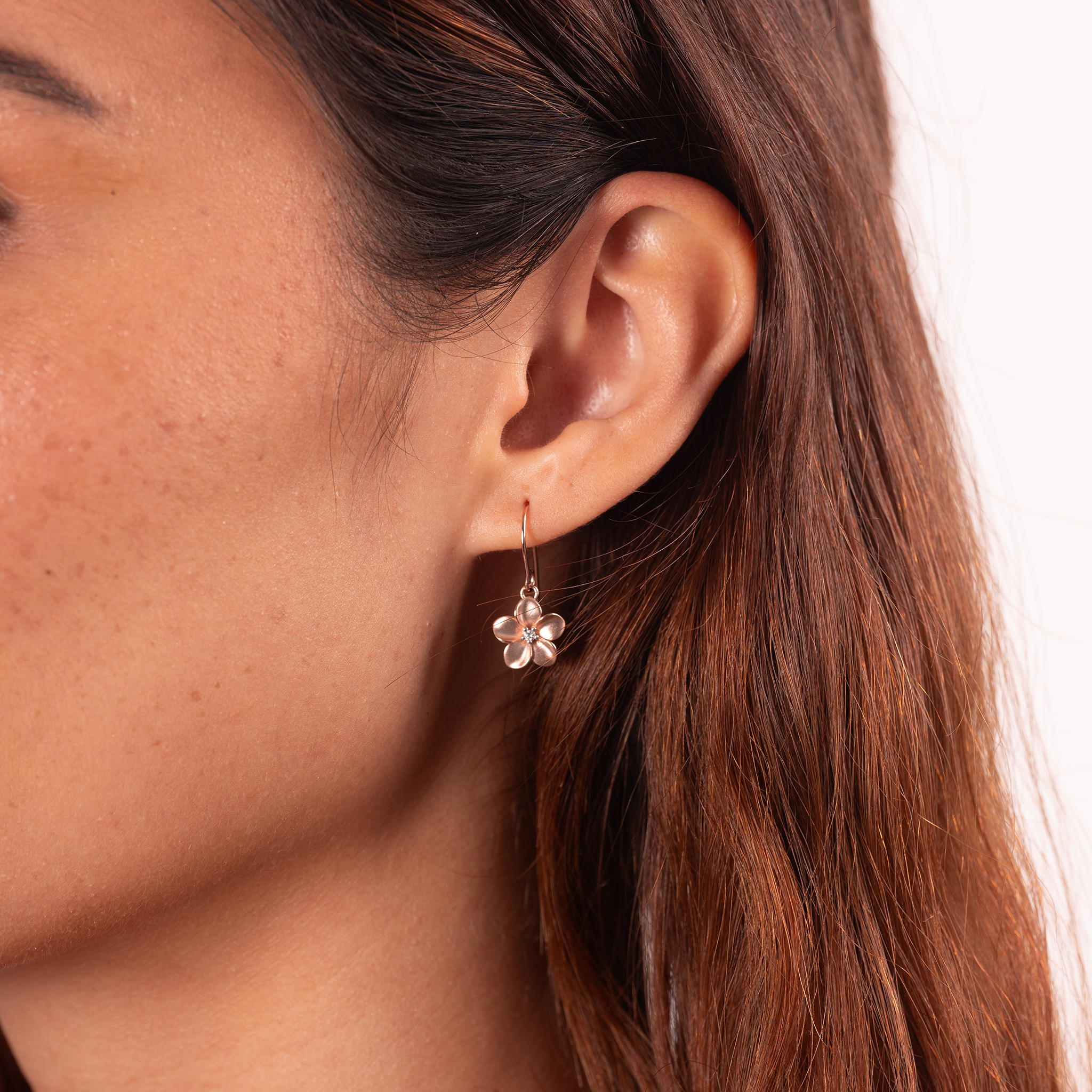 Plumeria Earrings in Rose Gold with Diamonds - 11mm