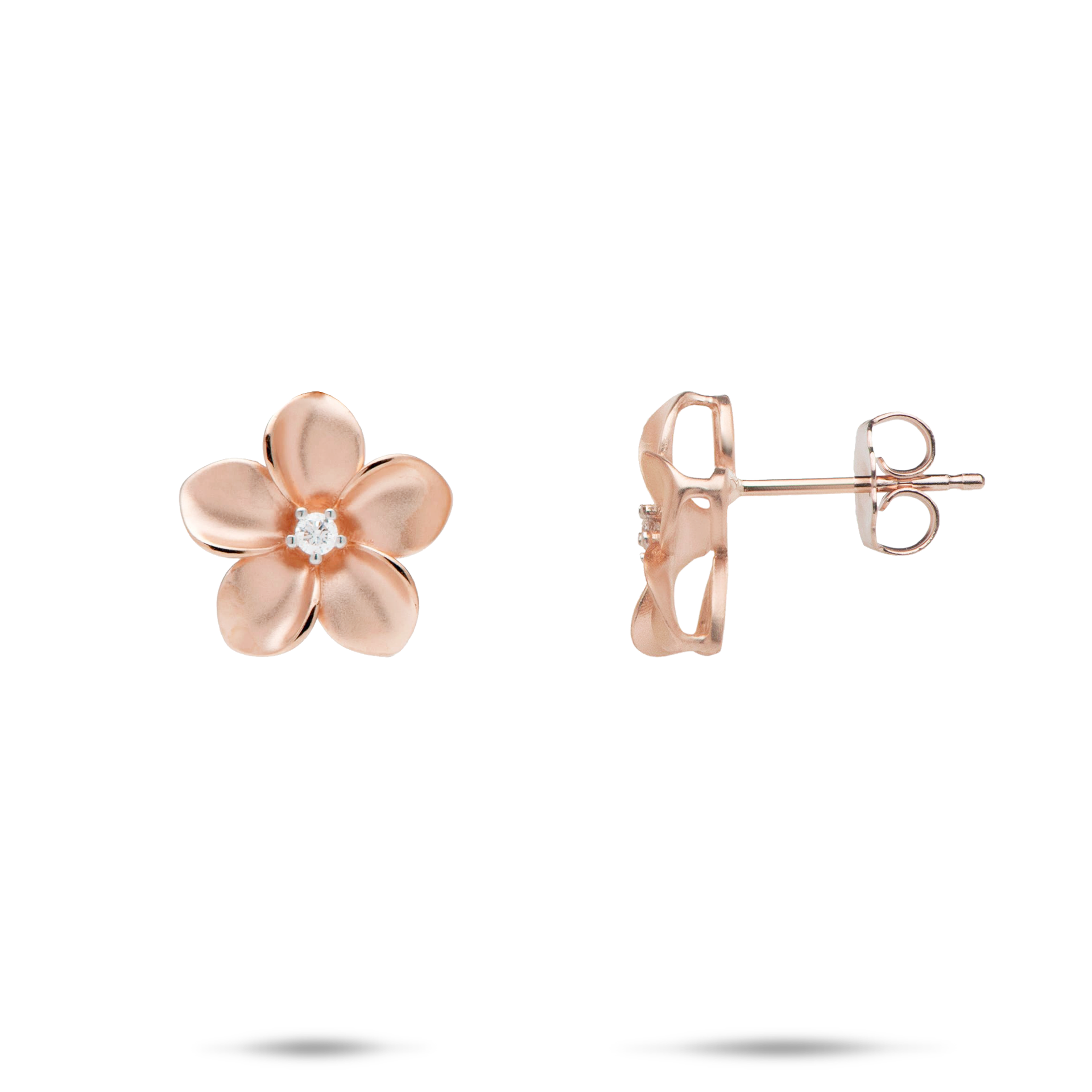 マウイダイバーズジュエリー プルメリアダイヤモンドピアス Plumeria Stud Earrings in Rose Gold with Diamond - 13mm