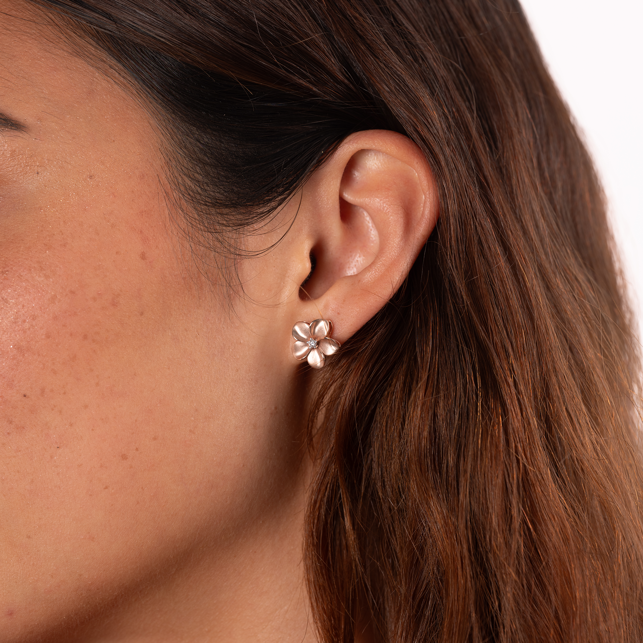 Boucles d'oreilles plumeria en or rose avec diamant - 13 mm