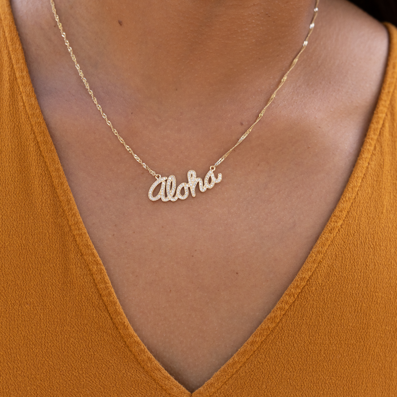 16" Aloha Necklace in Gold with Diamonds