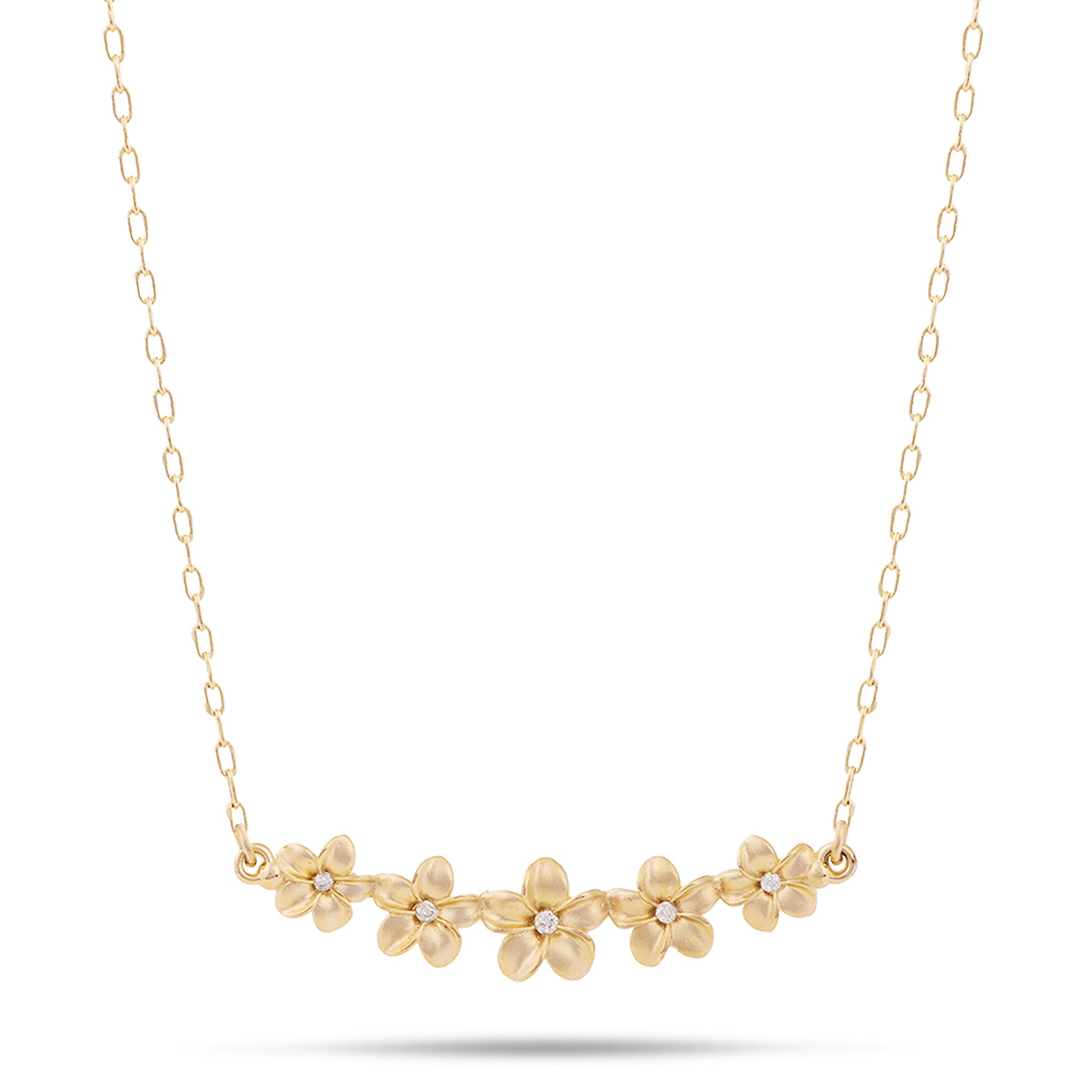16" Plumeria Necklace in Gold with Diamonds - 30mm