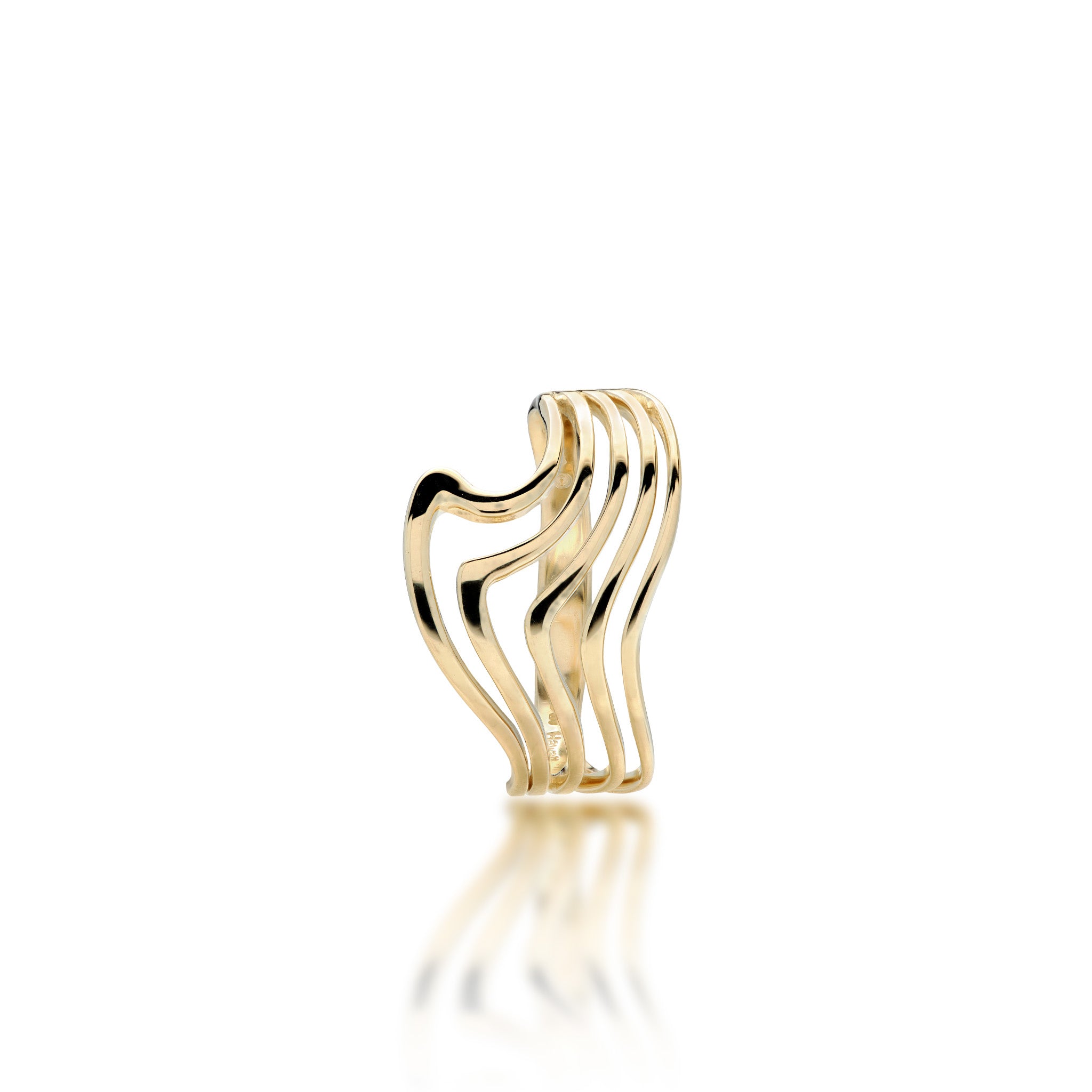 Front View of a 11mm Abstract Nalu Ring in 14k Yellow Gold on a white background