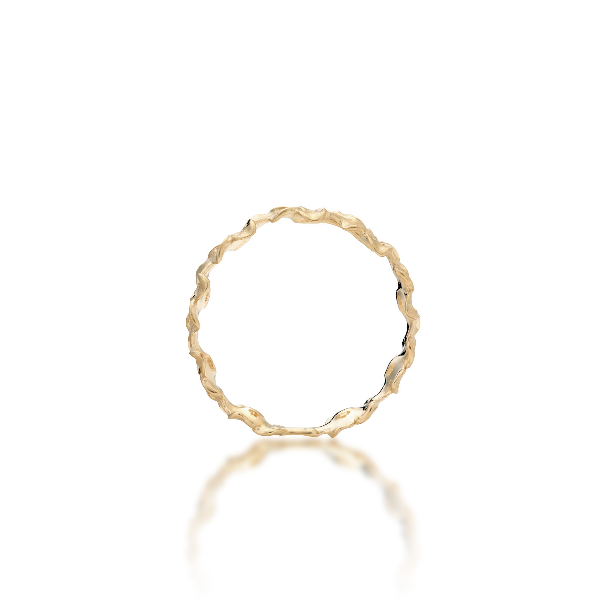Side view of the 6mm Plumeria Eternity Ring in 14k Yellow Gold with Diamonds