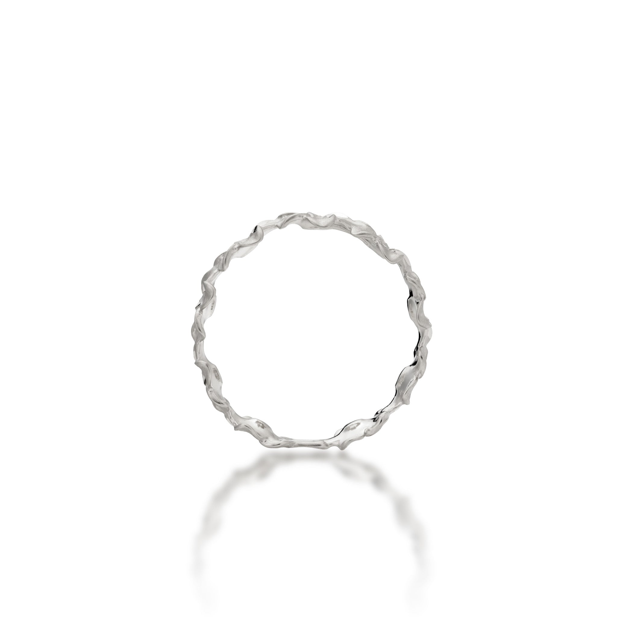 Side view of the 6mm Plumeria Eternity Ring in 14k White Gold with Diamonds