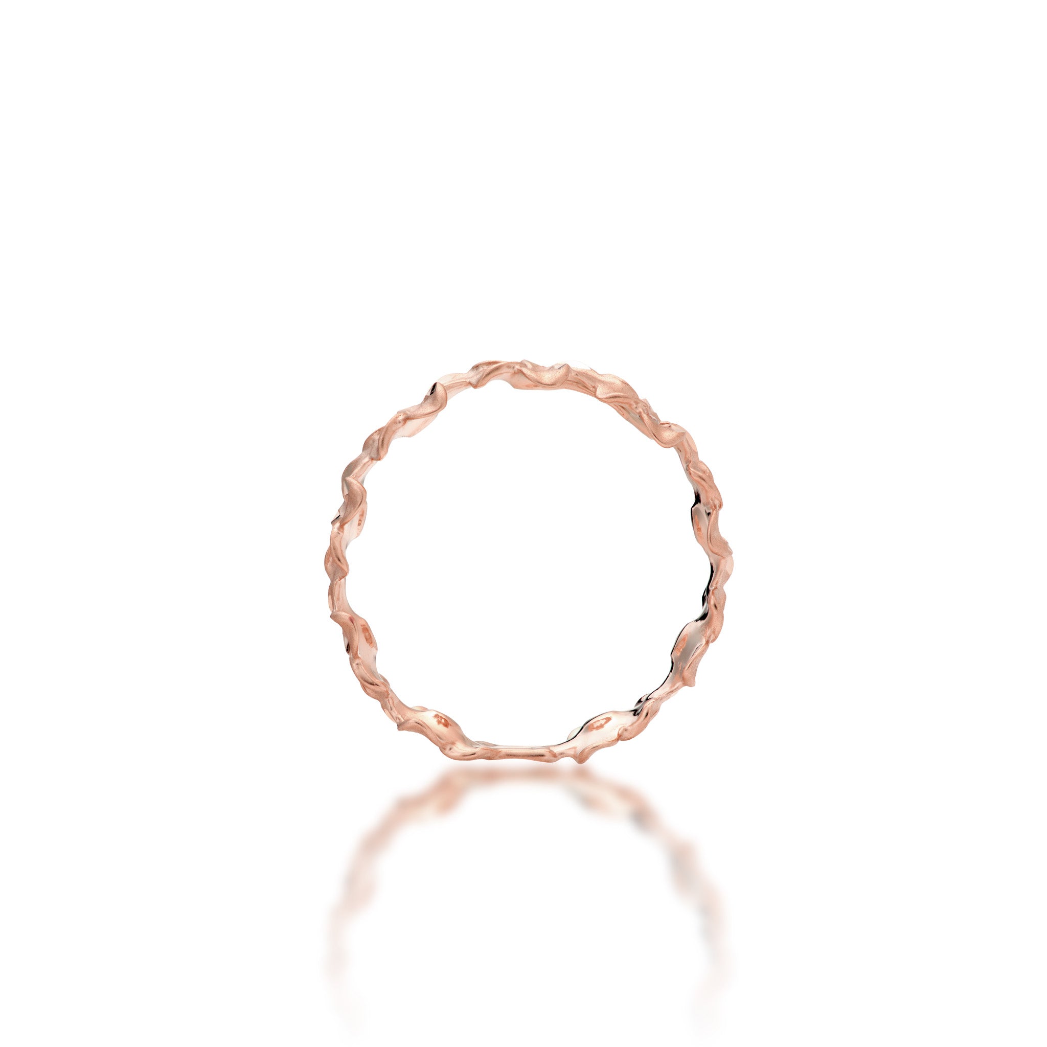 Side view of the 6mm Plumeria Eternity Ring in 14k Rose Gold with Diamonds