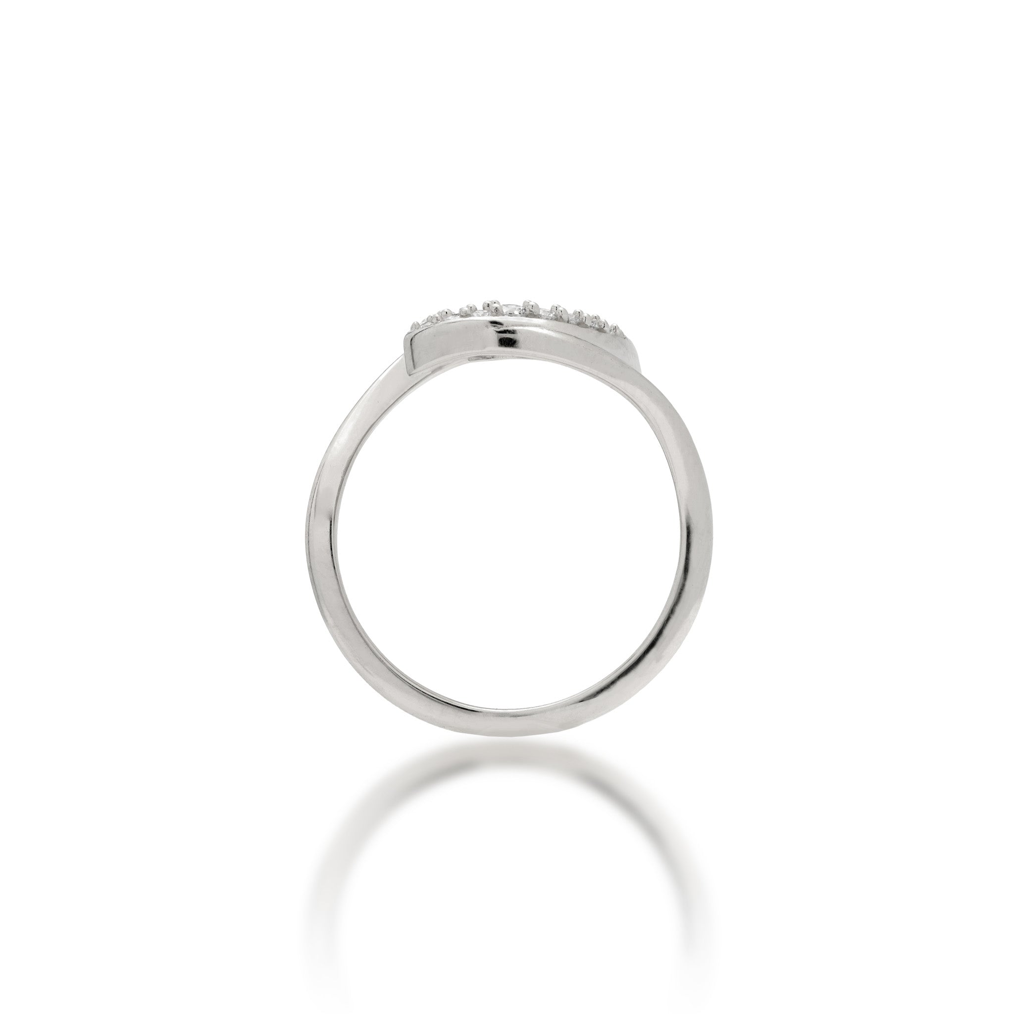 Side View of a 15mm Nalu Ring in 14k White Gold with Diamonds, Double wave design, on a white background